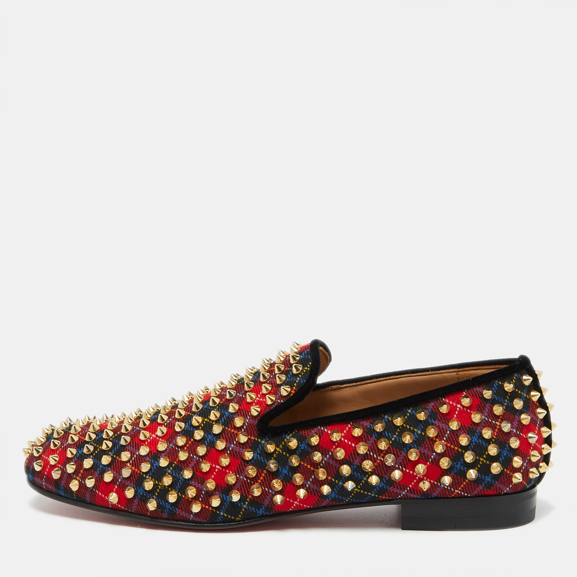 

Christian Louboutin Red Plaid Tartan Rollerboy Spikes Smoking Slippers Size, Multicolor