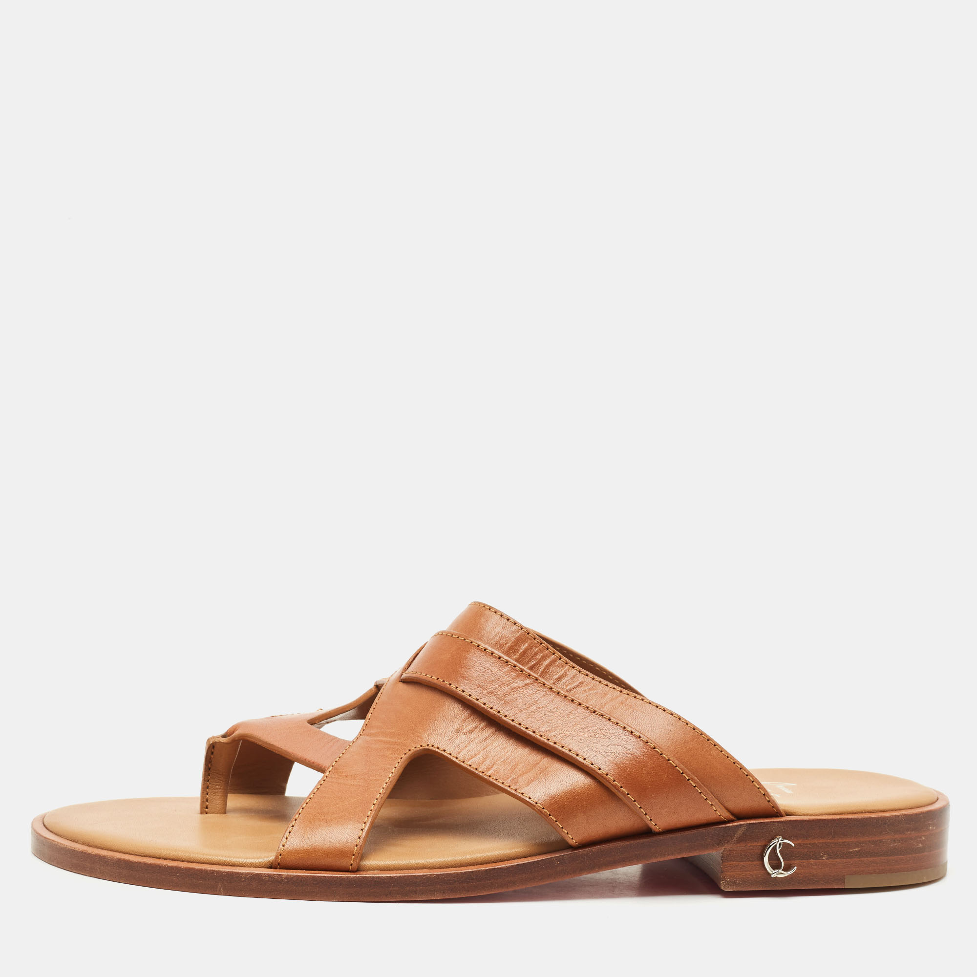 

Christian Louboutin Brown Leather Sinouhe Thong Flat Sandals Size
