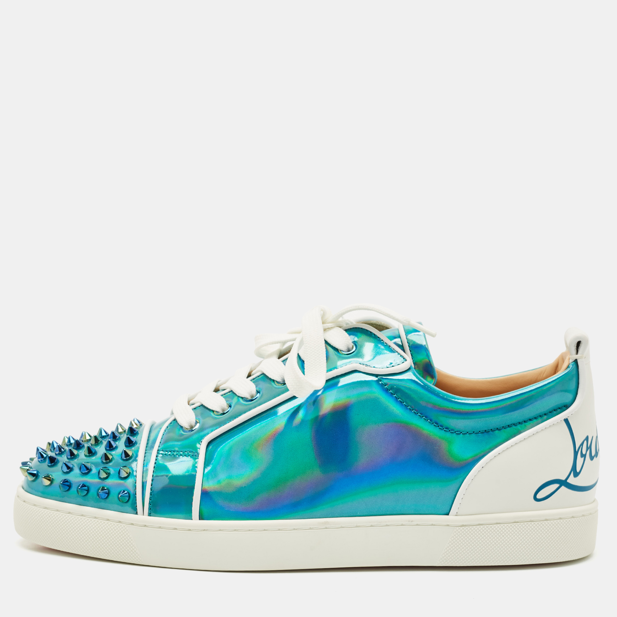 

Christian Louboutin Blue Iridescent Leather Fun Louis Junior Sneakers Size