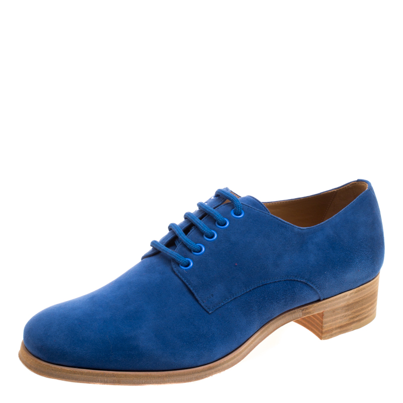 Pre Owned Christian Louboutin Blue Suede Chorale Lace Up Derby Size Size 42