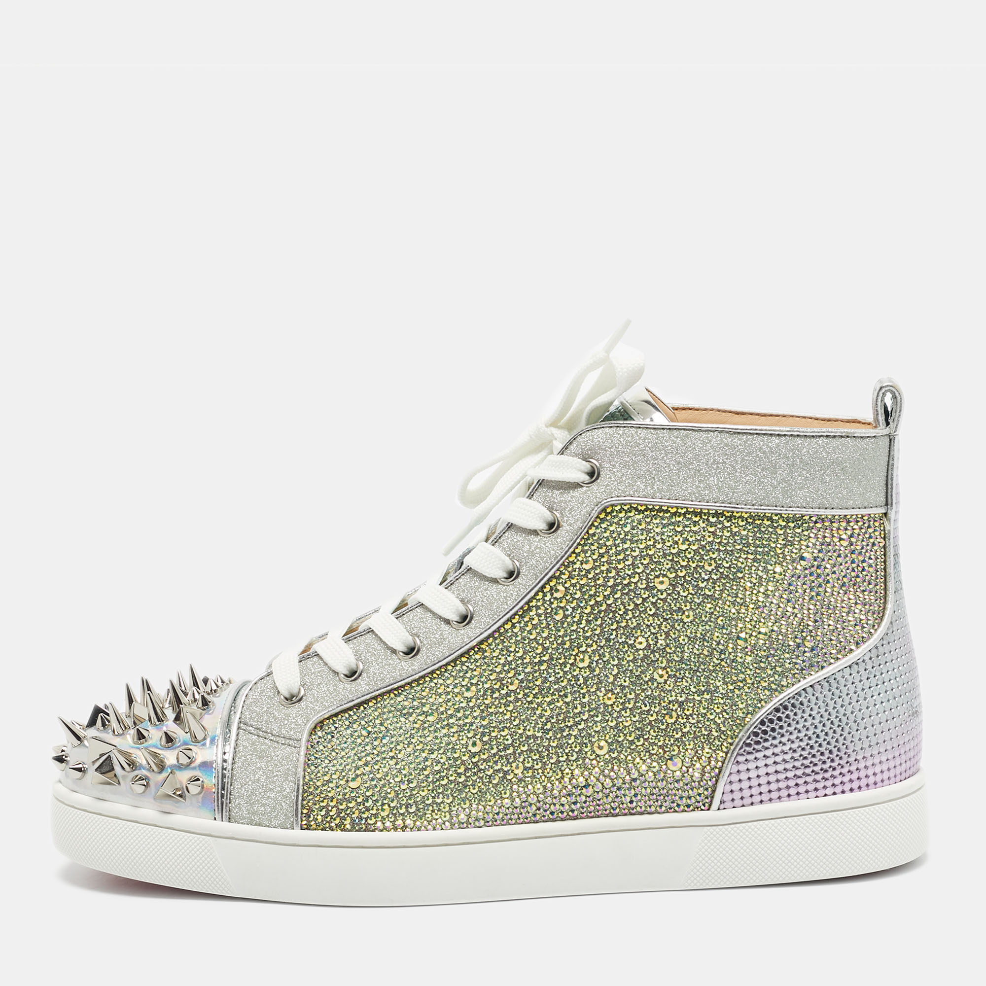 Christian Louboutin Multicolor Iridescent Leather Lou Pik Pik Orlato Sneakers Size 44