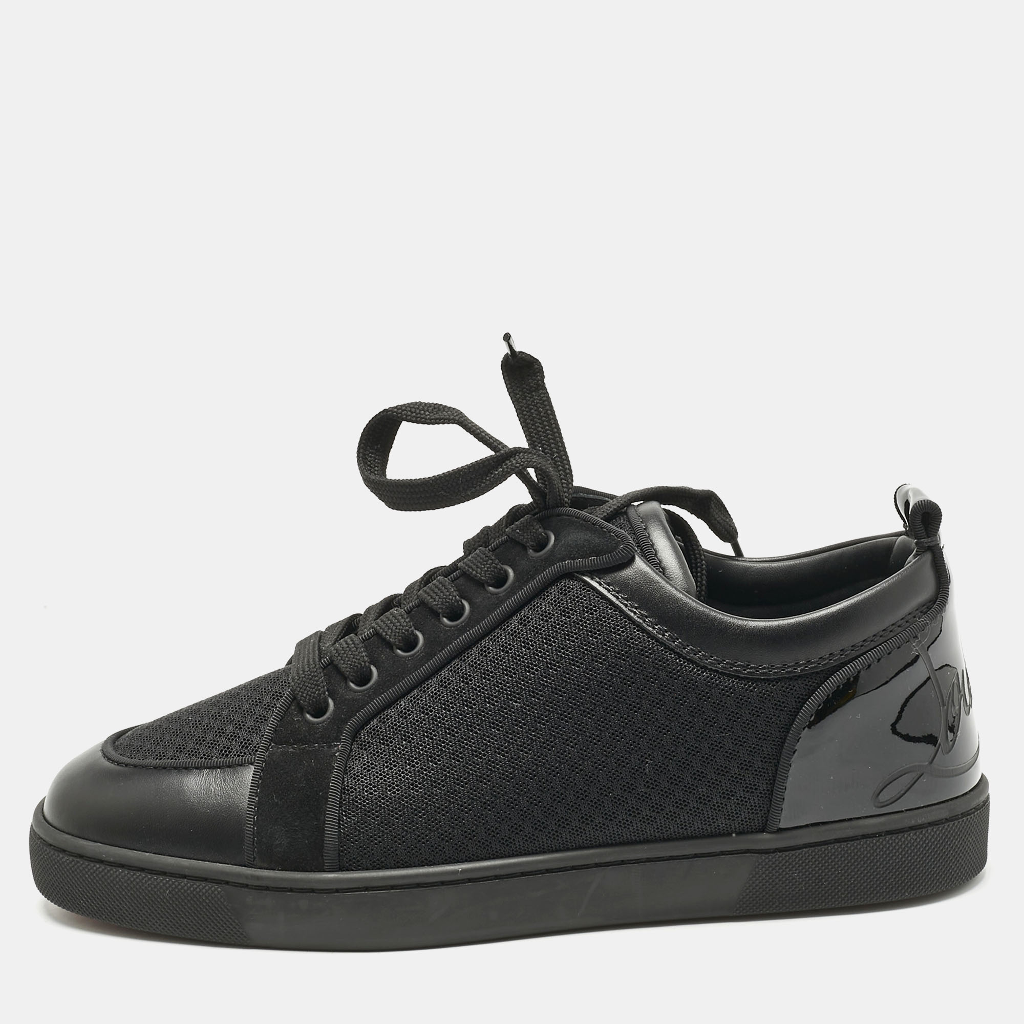 Pre-owned Christian Louboutin Black Leather And Mesh Fun Rantulow Sneakers Size 40.5