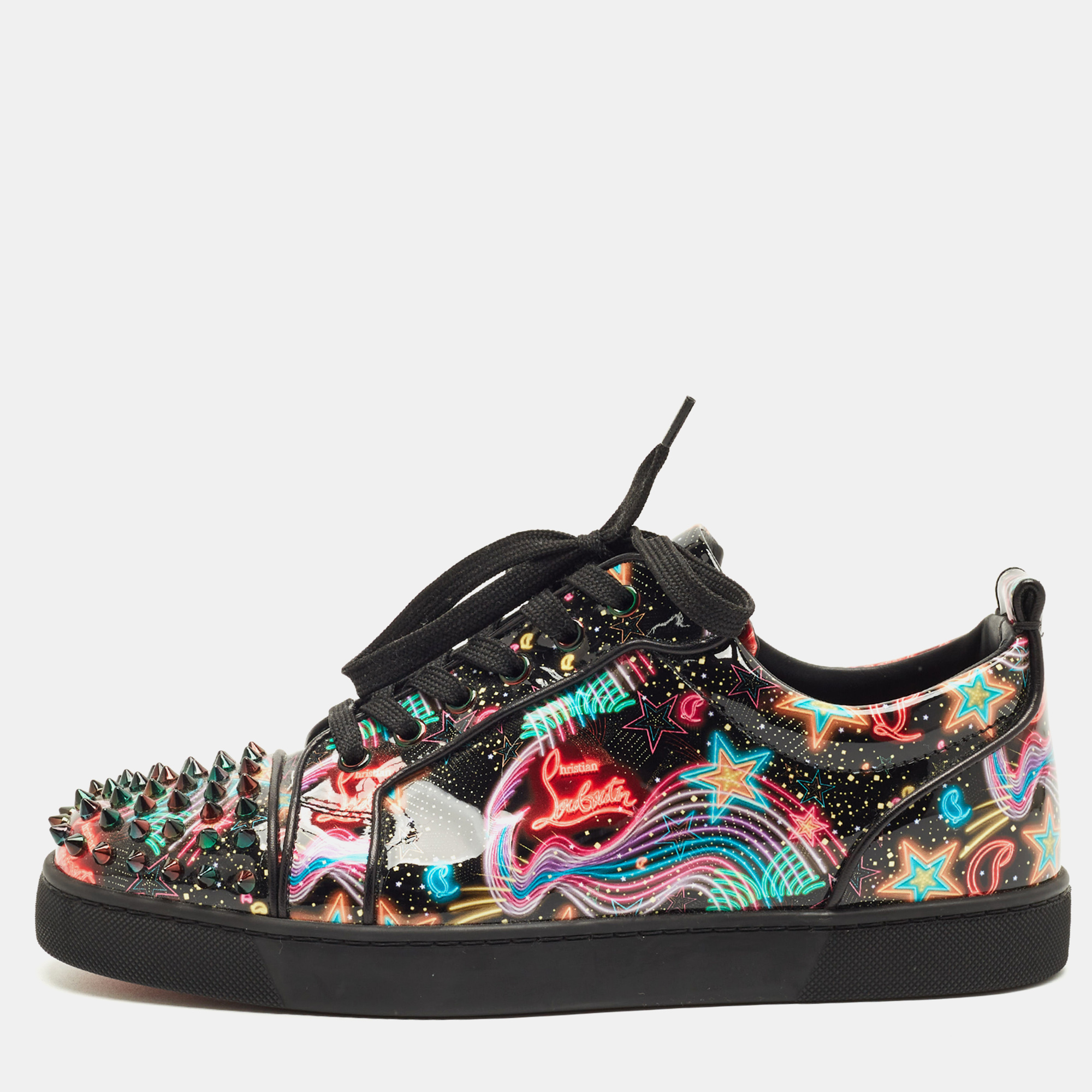 

Christian Louboutin Multicolor Patent Leather Louis Junior Spikes Lace Up Sneakers Size