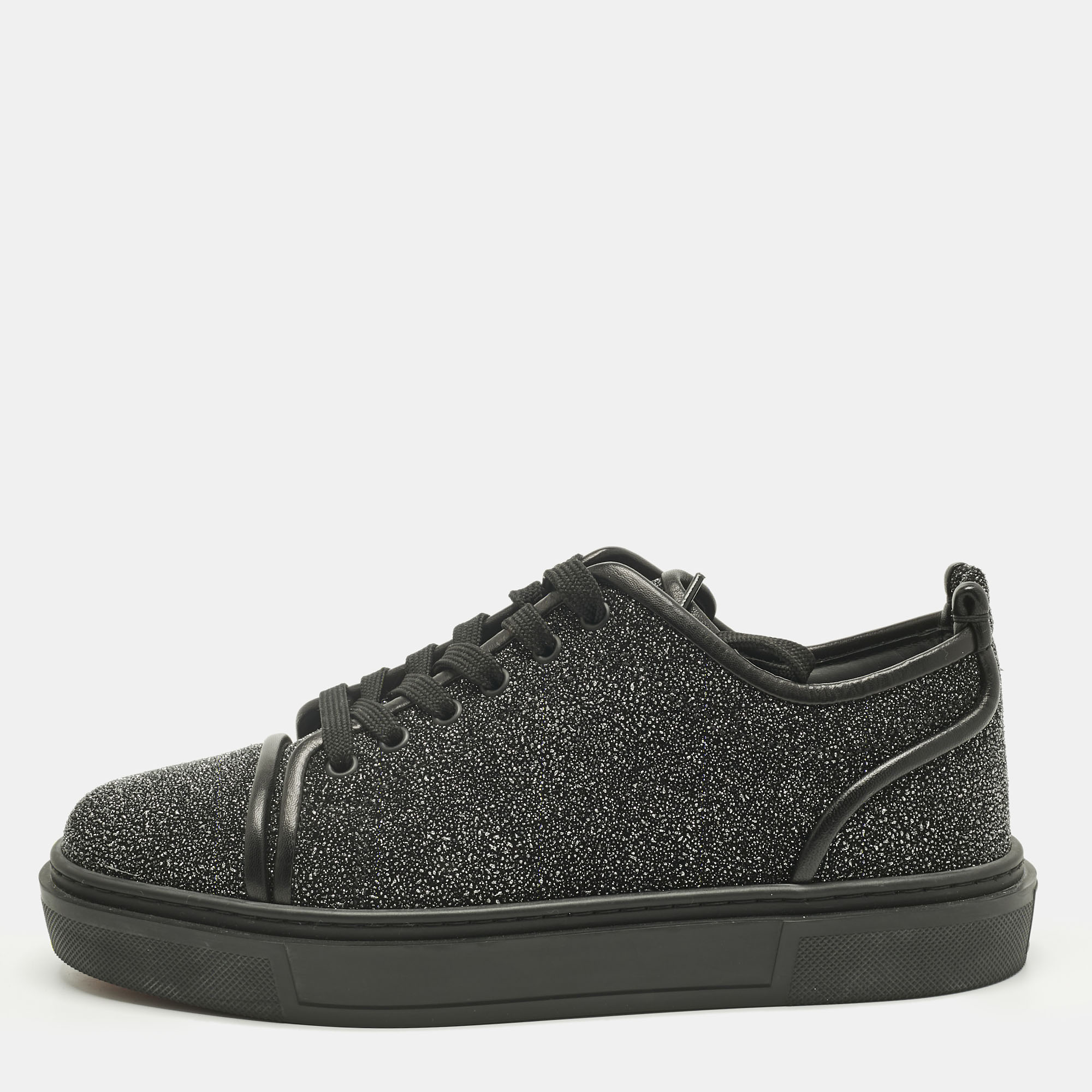 

Christian Louboutin Black Glitter and Leather Adolon Low Top Sneakers Size
