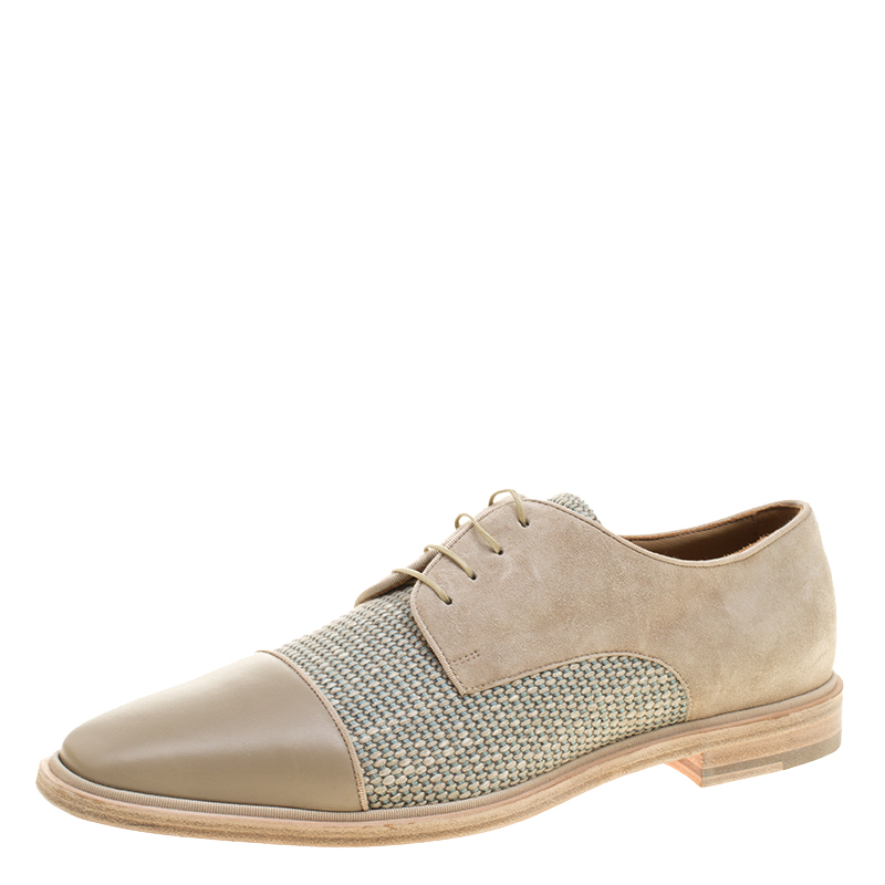 Christian Louboutin Beige Suede and Linen Bruno Orlato Lace Up Derby Size 42.5 