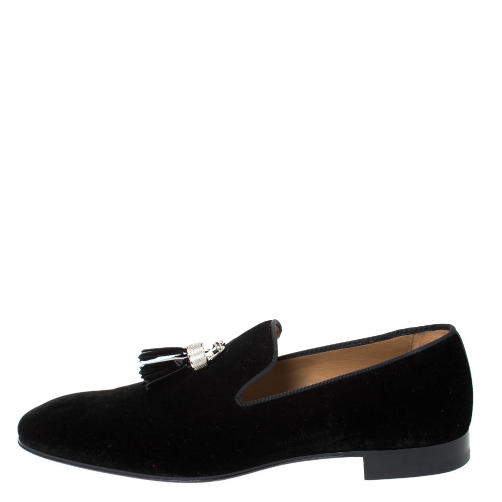 

Christian Louboutin Black Velvet Rivalion Slip On Loafers Size