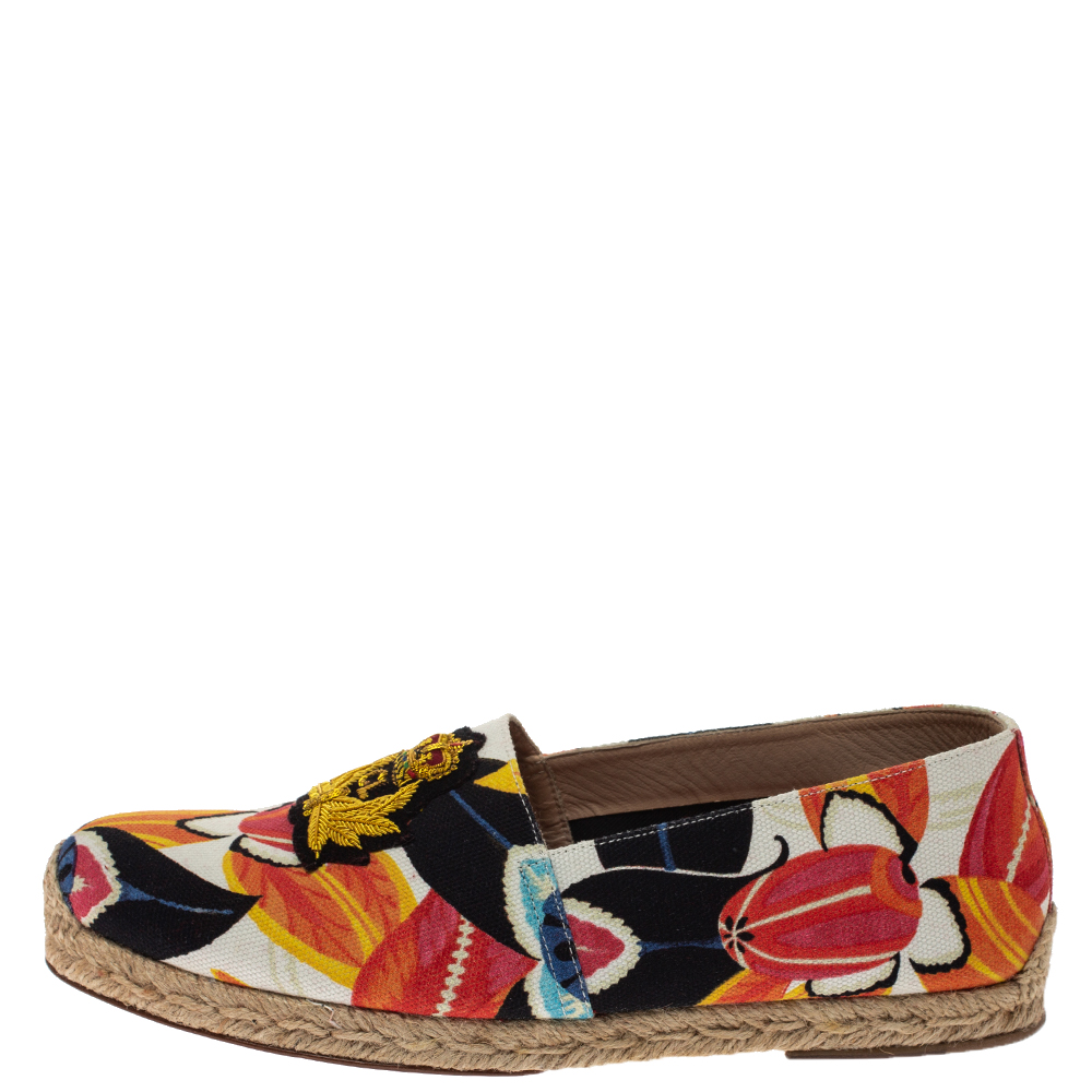 

Christian Louboutin Multicolor Canvas Gala Embroidered Crest Espadrille Loafers Size