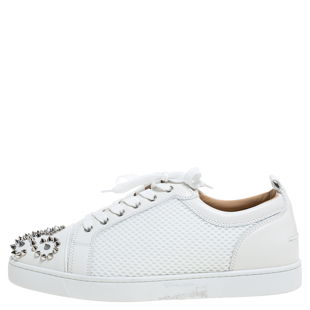 

Christian Louboutin White Mesh Fabric and Leather Louis Junior Spikes Low Top Sneakers Size