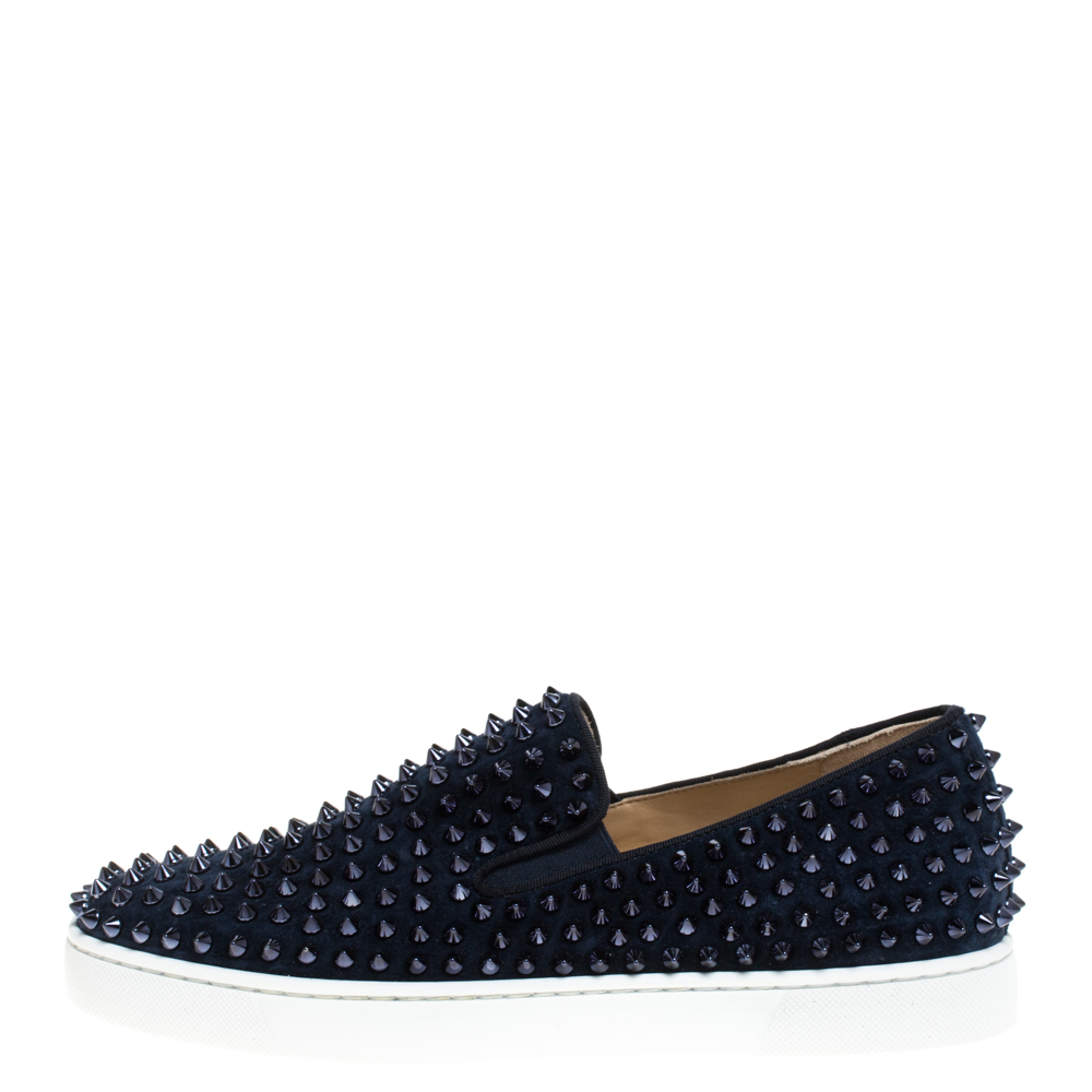 

Christian Louboutin Navy Suede Roller Boat Spiked Slip On Sneakers Size, Navy blue