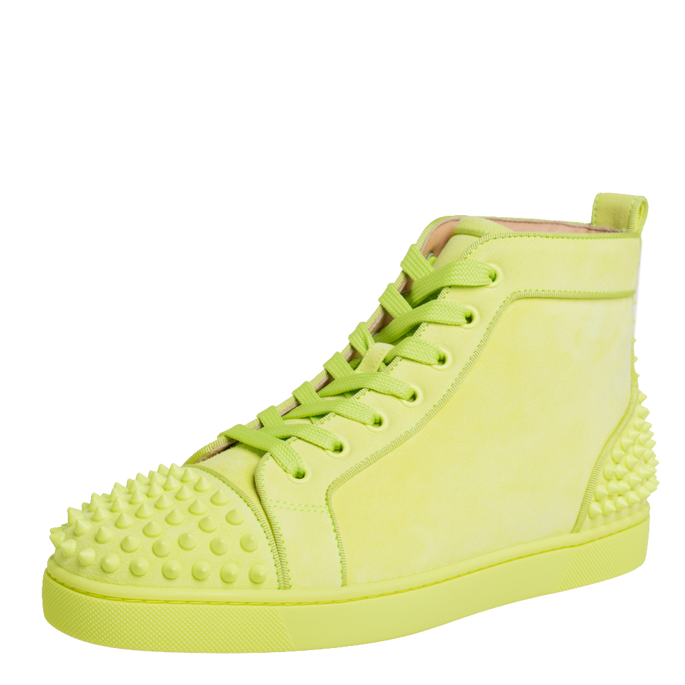 Pre-owned Christian Louboutin Neon Suede Louis Spikes Sneakers Size 40 In Green