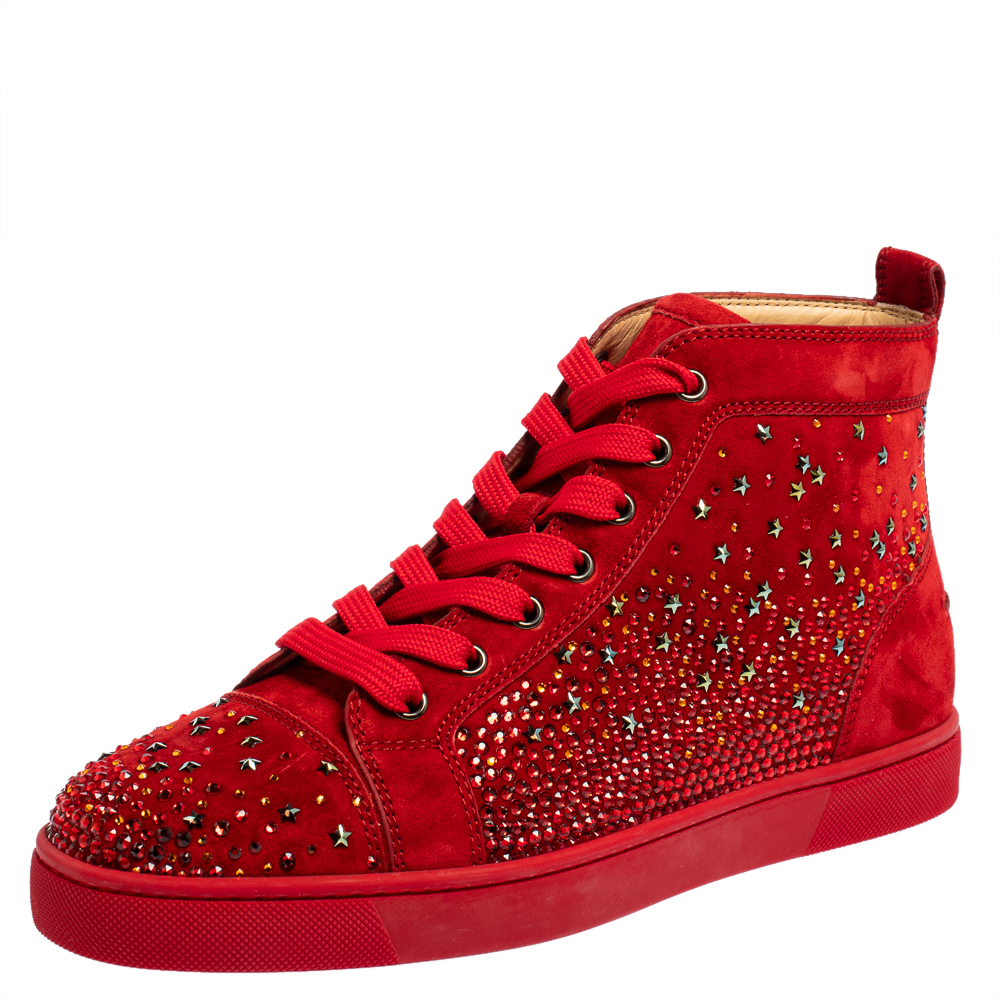 Pre-owned Christian Louboutin Red Suede Galaxtitude High Top Sneakers Size 40