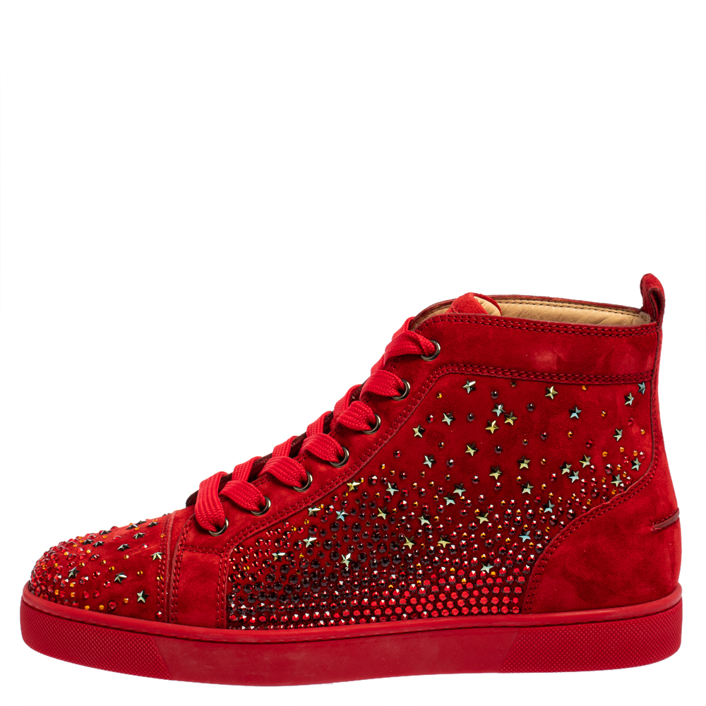 

Christian Louboutin Red Suede Galaxtitude High Top Sneakers Size