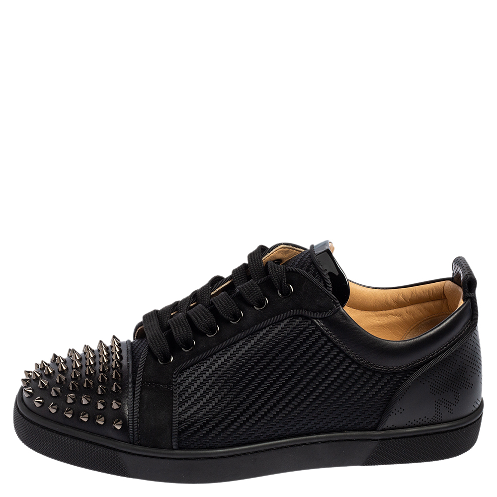 

Christian Louboutin Black Leather, Suede and Fabric Louis Junior Spike Low Top Sneakers Size
