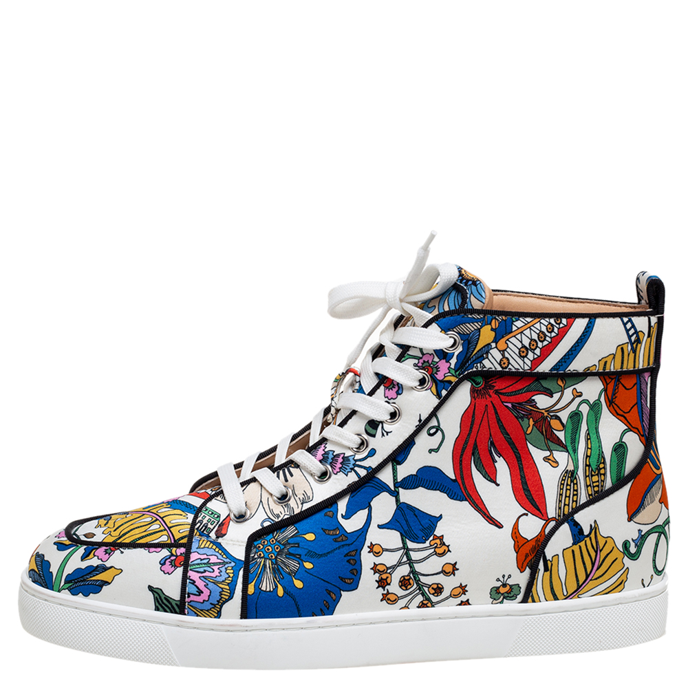 

Christian Louboutin Multicolor Floral Print Silk Rantus High-Top Sneakers Size