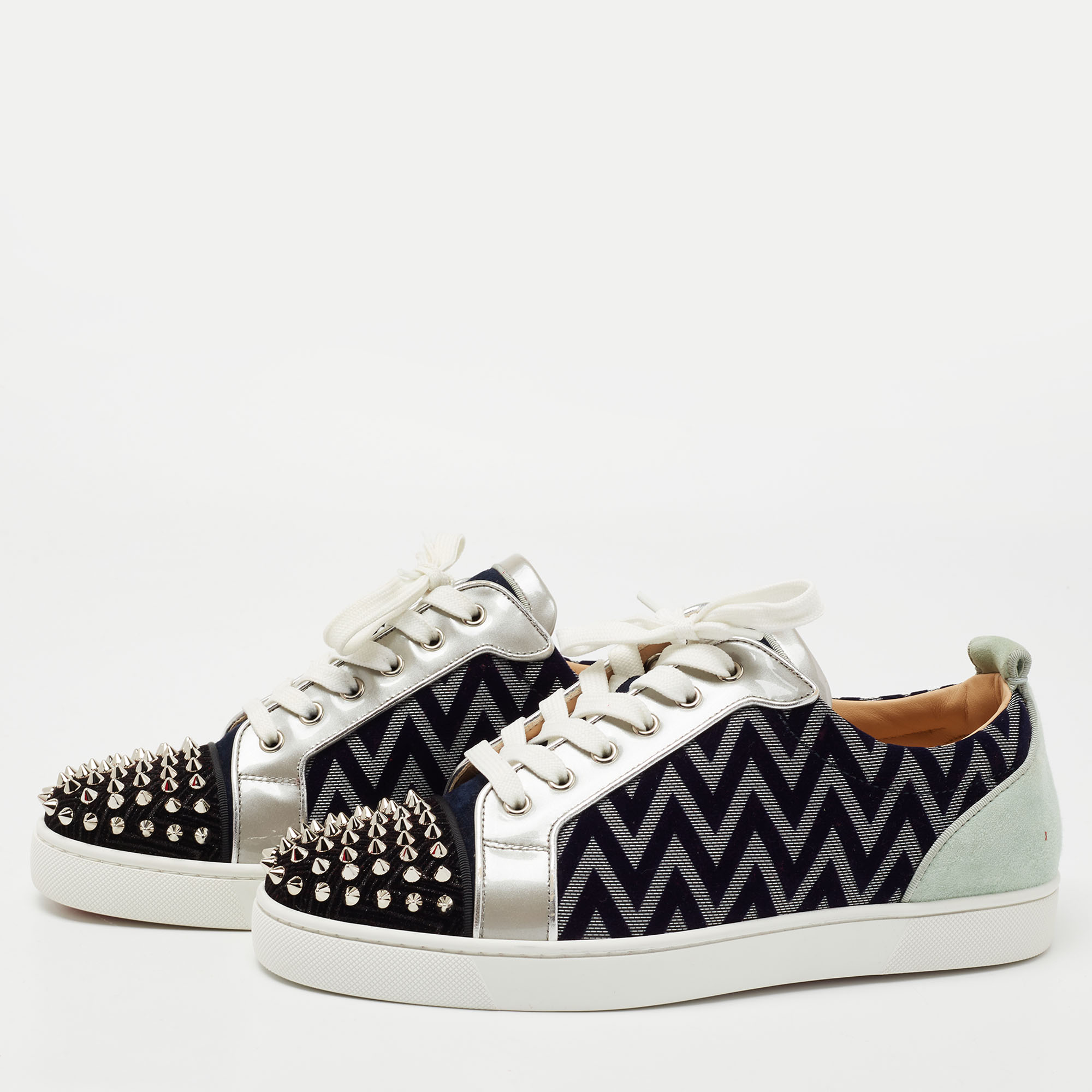 

Christian Louboutin Multicolor Zig Zag Fabric, Leather and Suede Louis Junior Spikes Low-To Sneakers Size, Navy blue