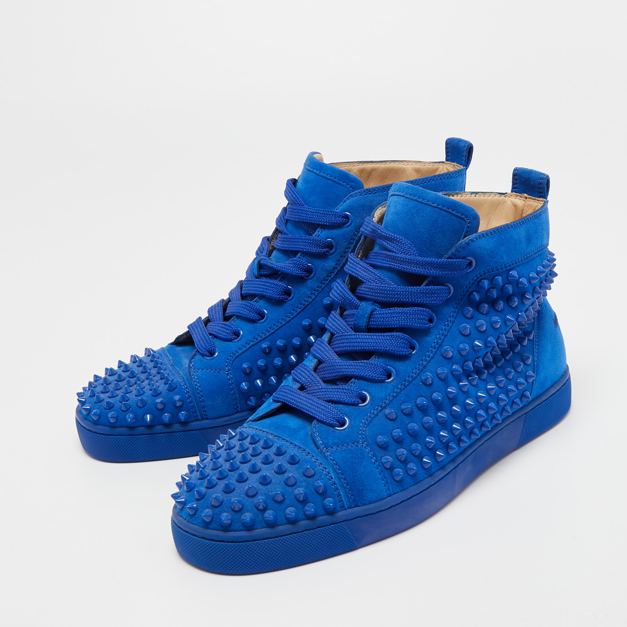 

Christian Louboutin Blue Suede Louis Spikes High Top Sneakers Size