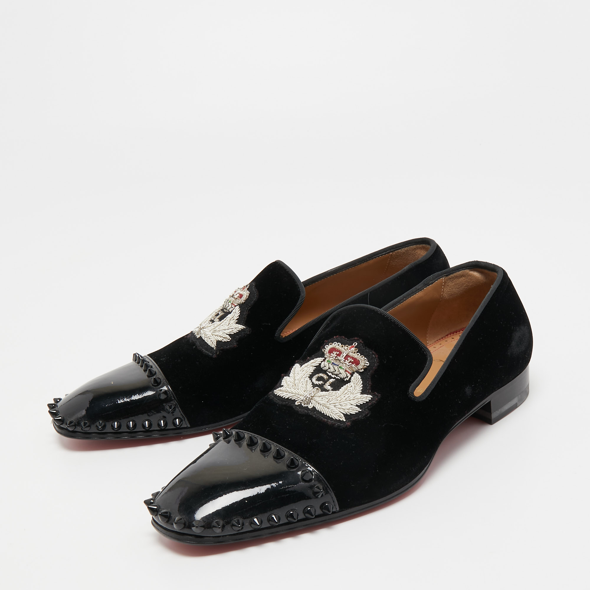 

Christian Louboutin Black/Navy Blue Velvet Captain Loubi Loafers Size