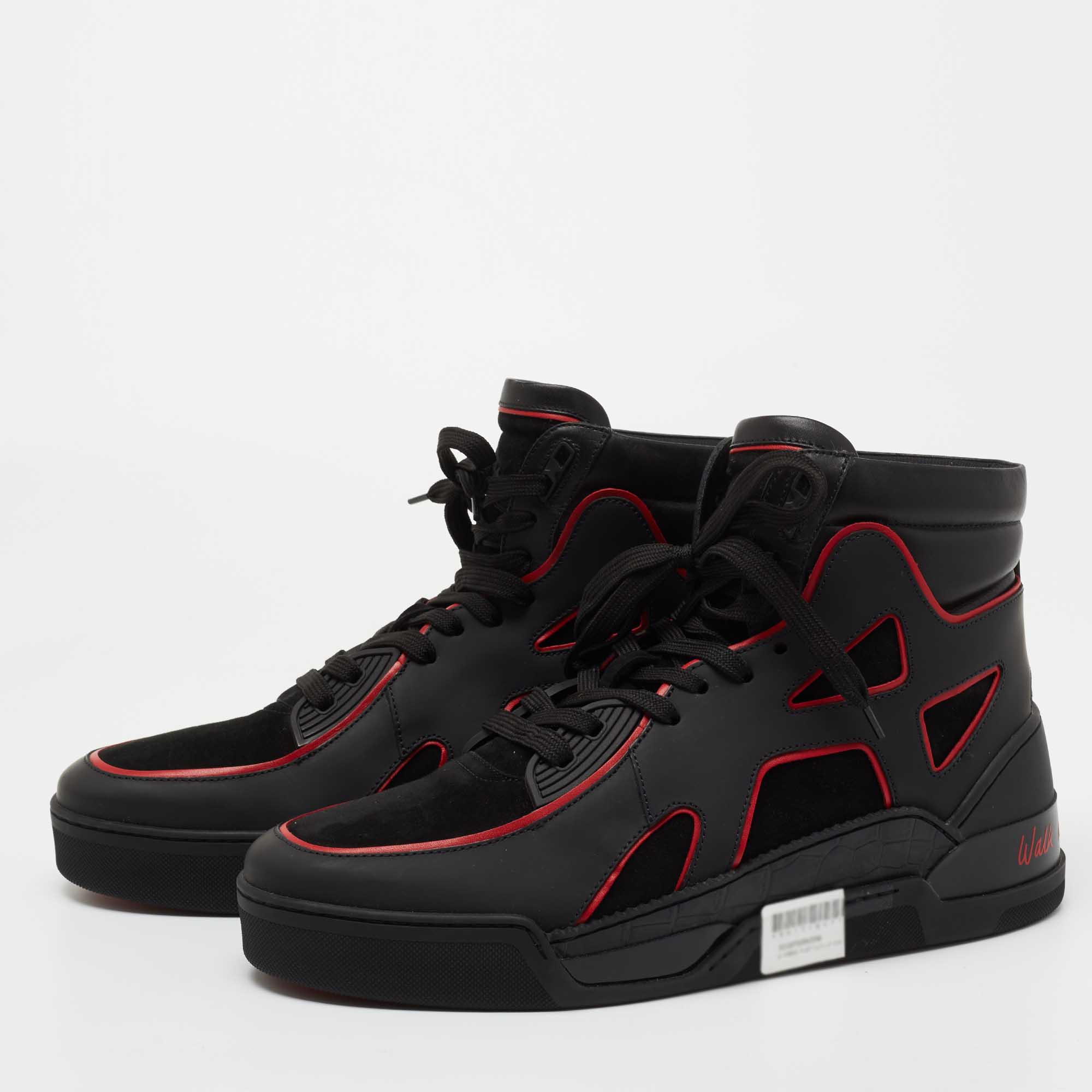 

Christian Louboutin Black/Red Suede and Leather High Top Sneakers Size