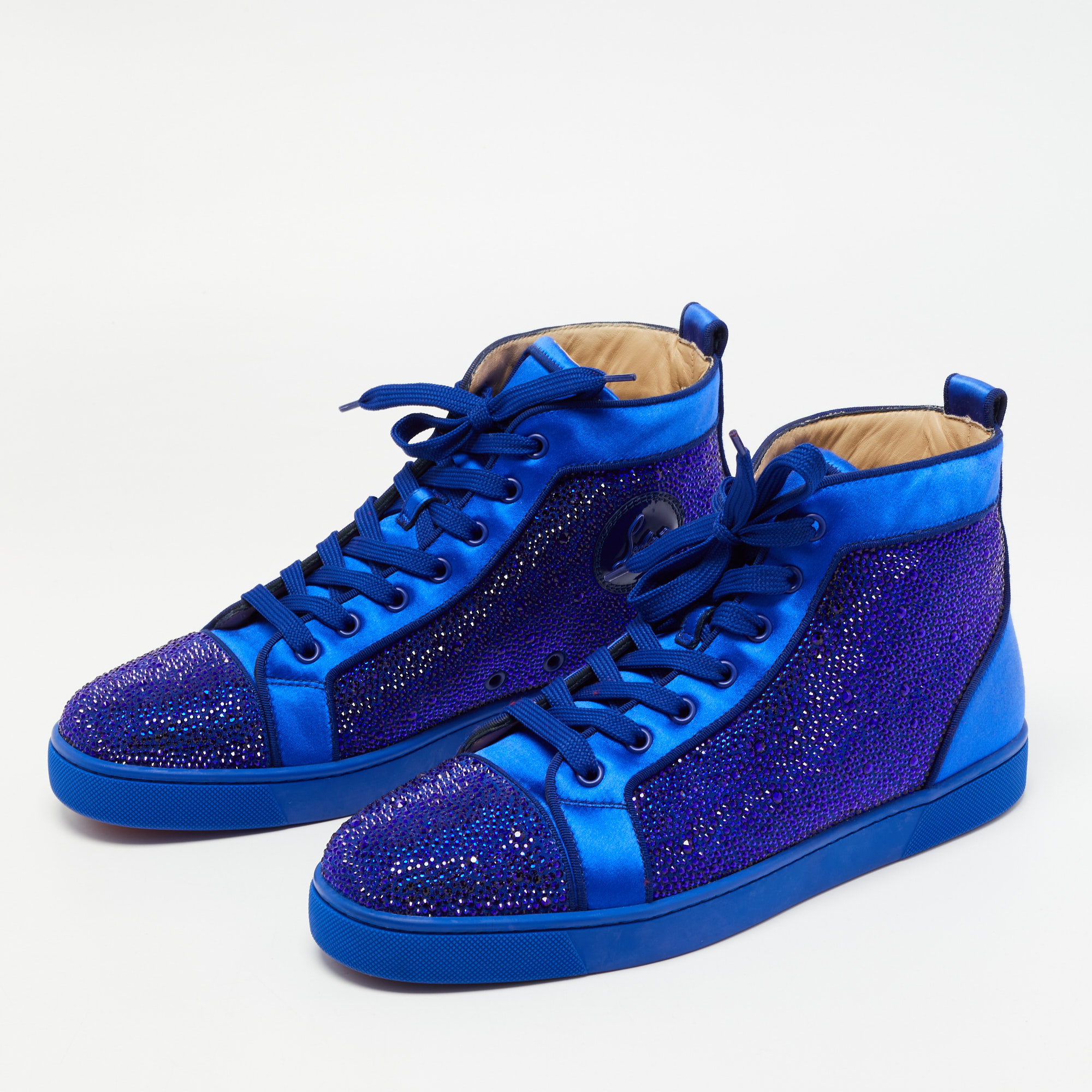 

Christian Louboutin Blue Satin Louis Strass High Top Sneakers Size