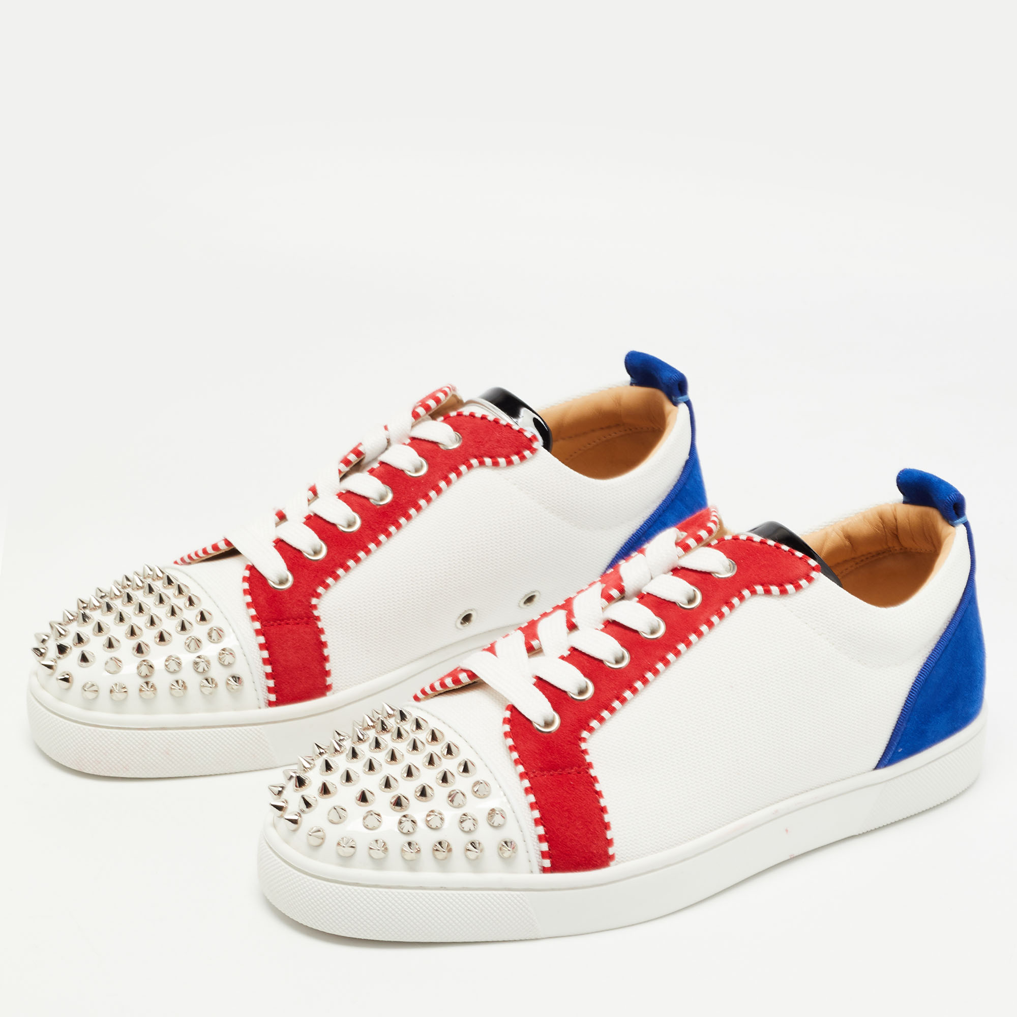 

Christian Louboutin Tricolor Suede, Canvas and Patent Leather Louis Junior Spikes Sneakers Size, White