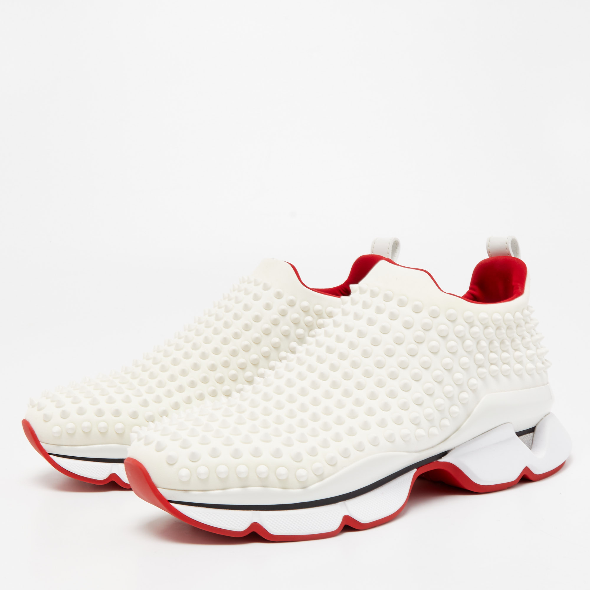 

Christian Louboutin White Neoprene Spike Sock Sneakers Size