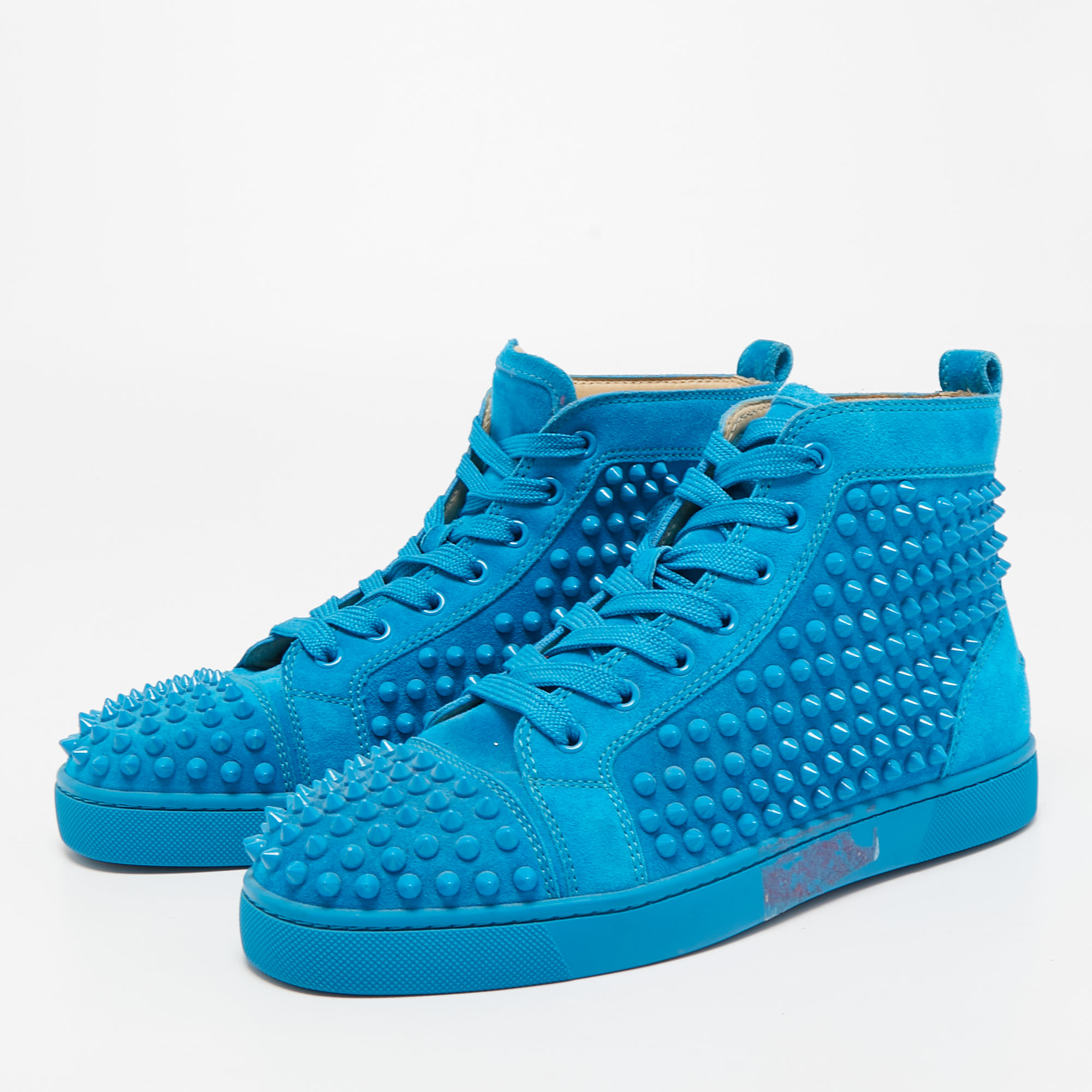 

Christian Louboutin Blue Suede Louis Spike High Top Sneakers Size