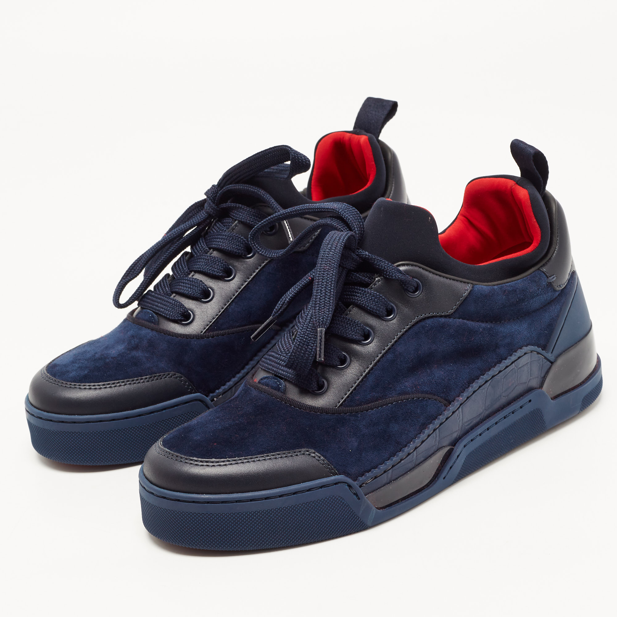 

Christian Louboutin Navy Blue/Black Leather and Suede Aurelien Sneakers Size