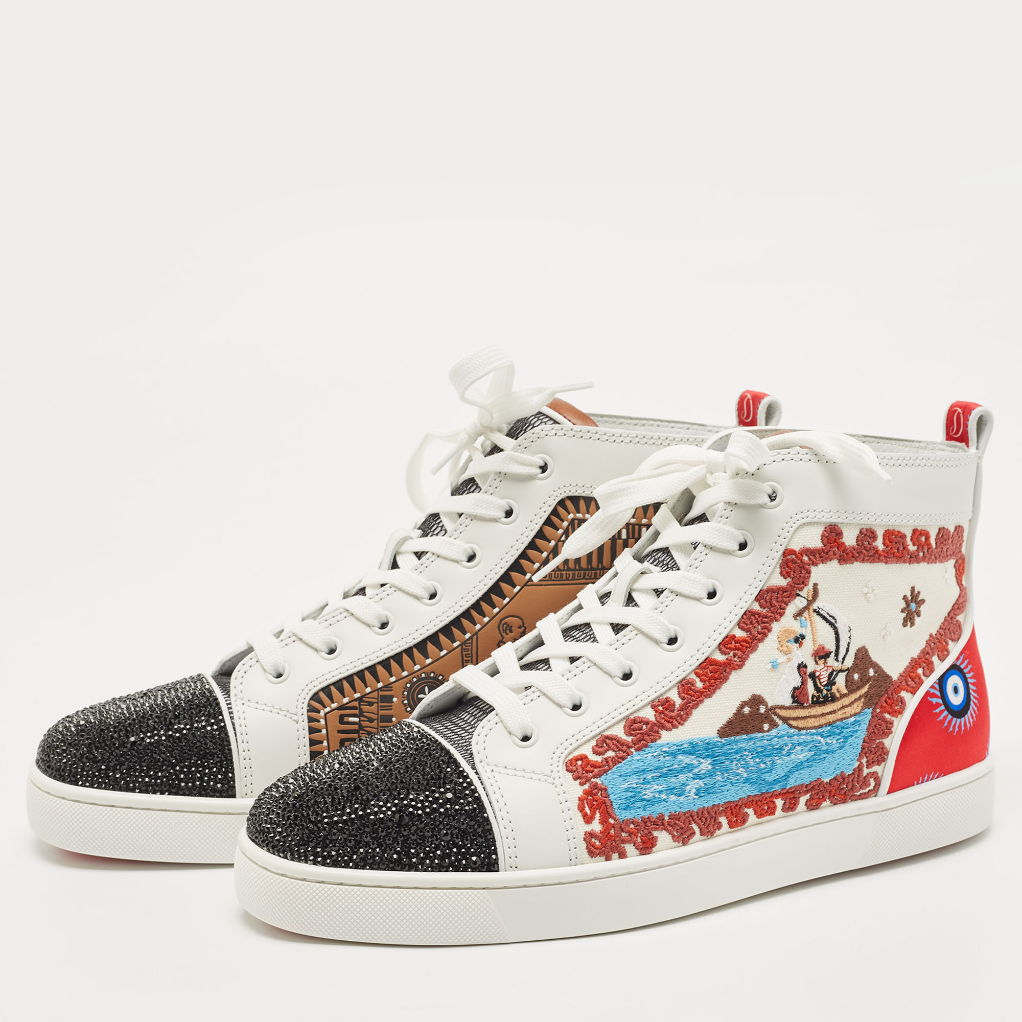 

Christian Louboutin Multicolor Boat Embroidered Canvas and Leather No Limit Sneakers Size, White