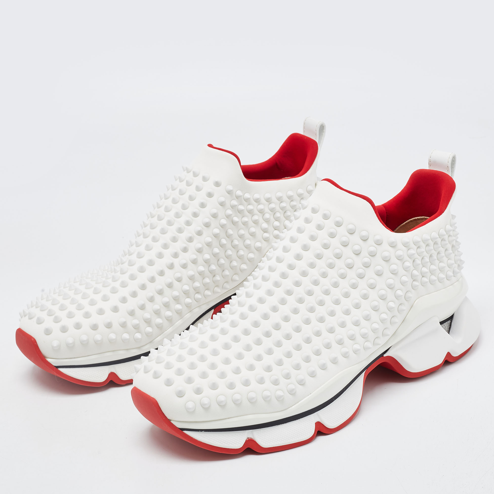 

Christian Louboutin White Neoprene Spike Sock Slip On Sneakers Size