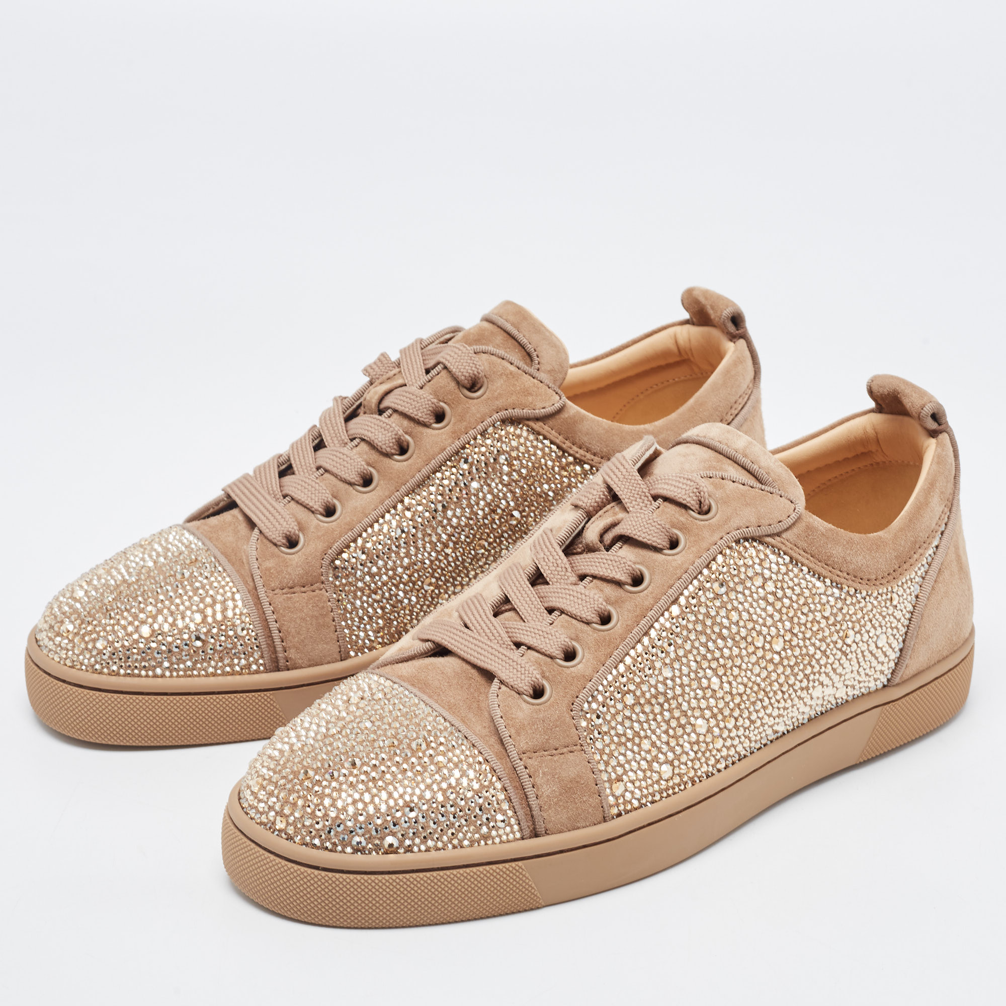 

Christian Louboutin Brown Suede Louis Junior Strass Low Top Sneakers Size