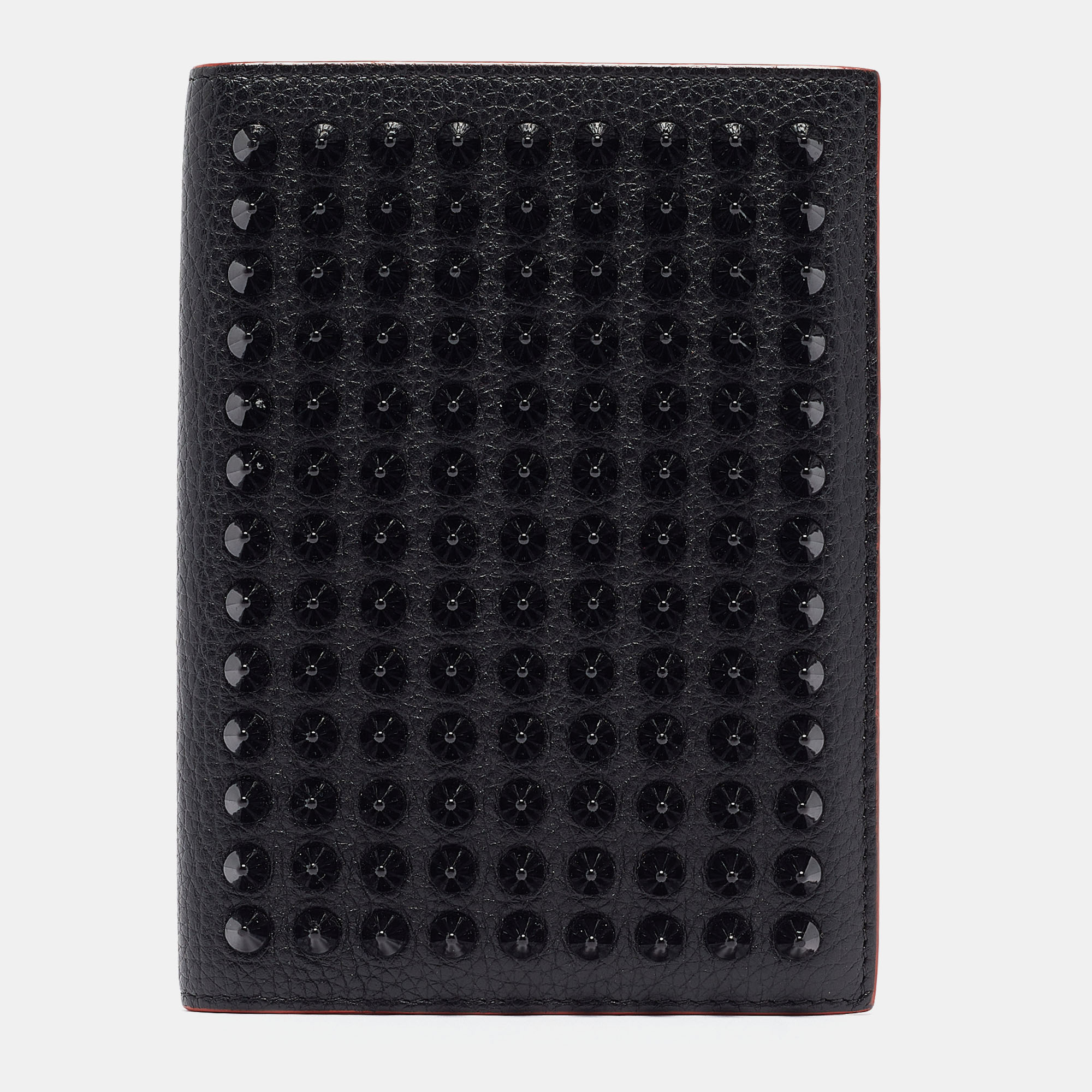 Pre-owned Christian Louboutin Black Leather Empire Spikes Passport Holder
