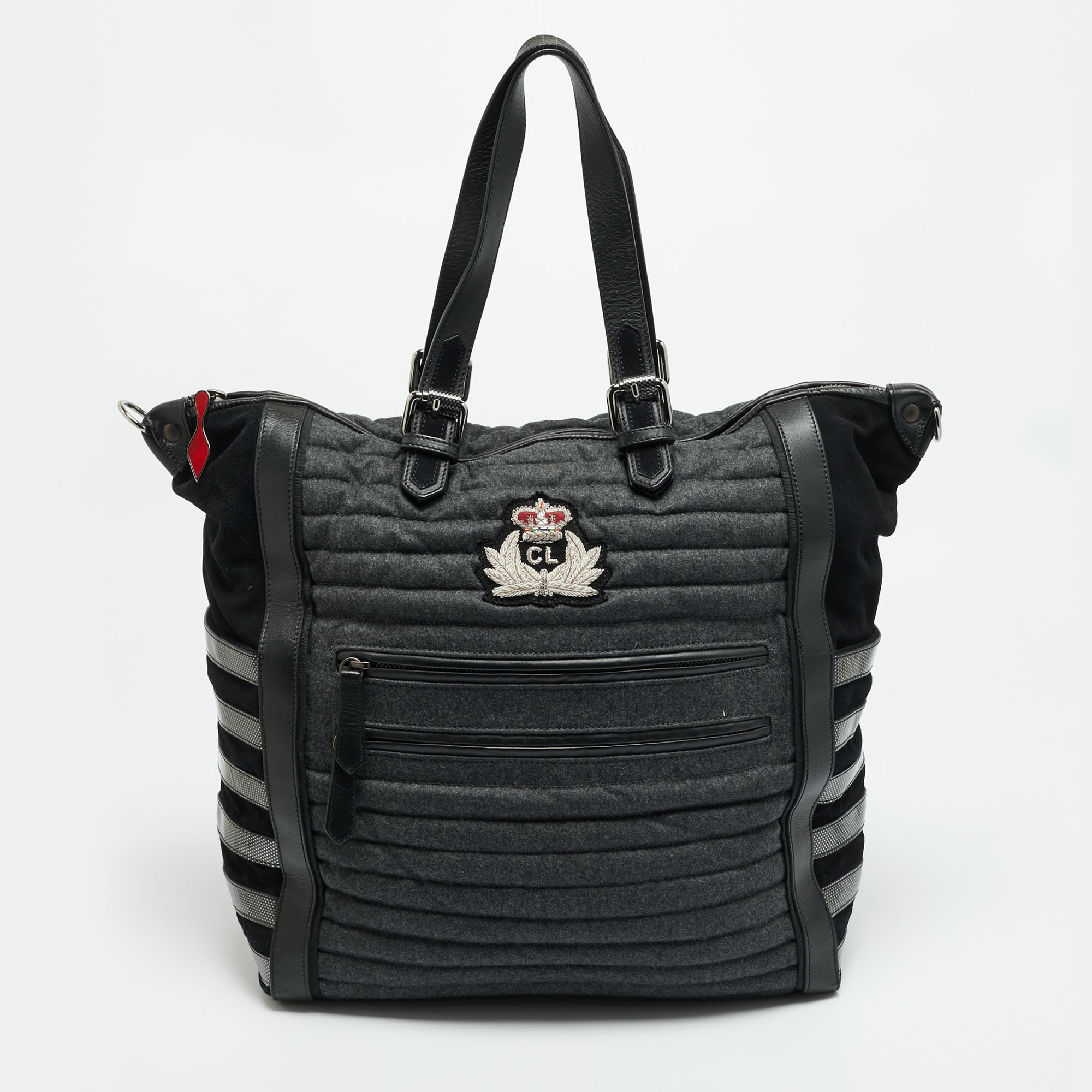 

Christian Louboutin Crest Logo Patch Black/Grey Fabric and Mix Leather Tote