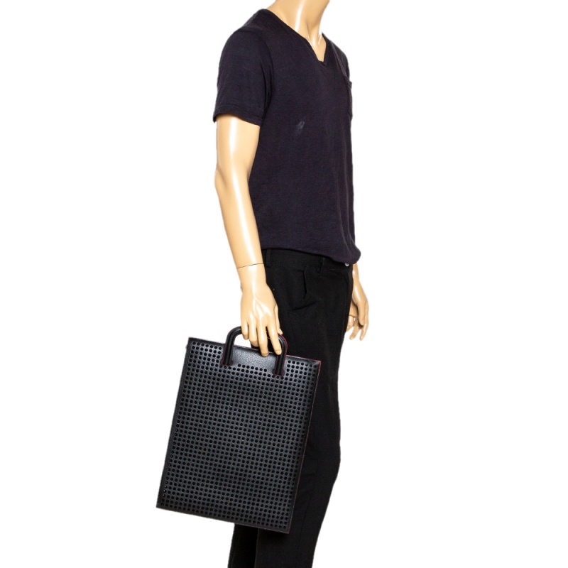 

Christian Louboutin Black Leather Spike Trictrac Portfolio Bag