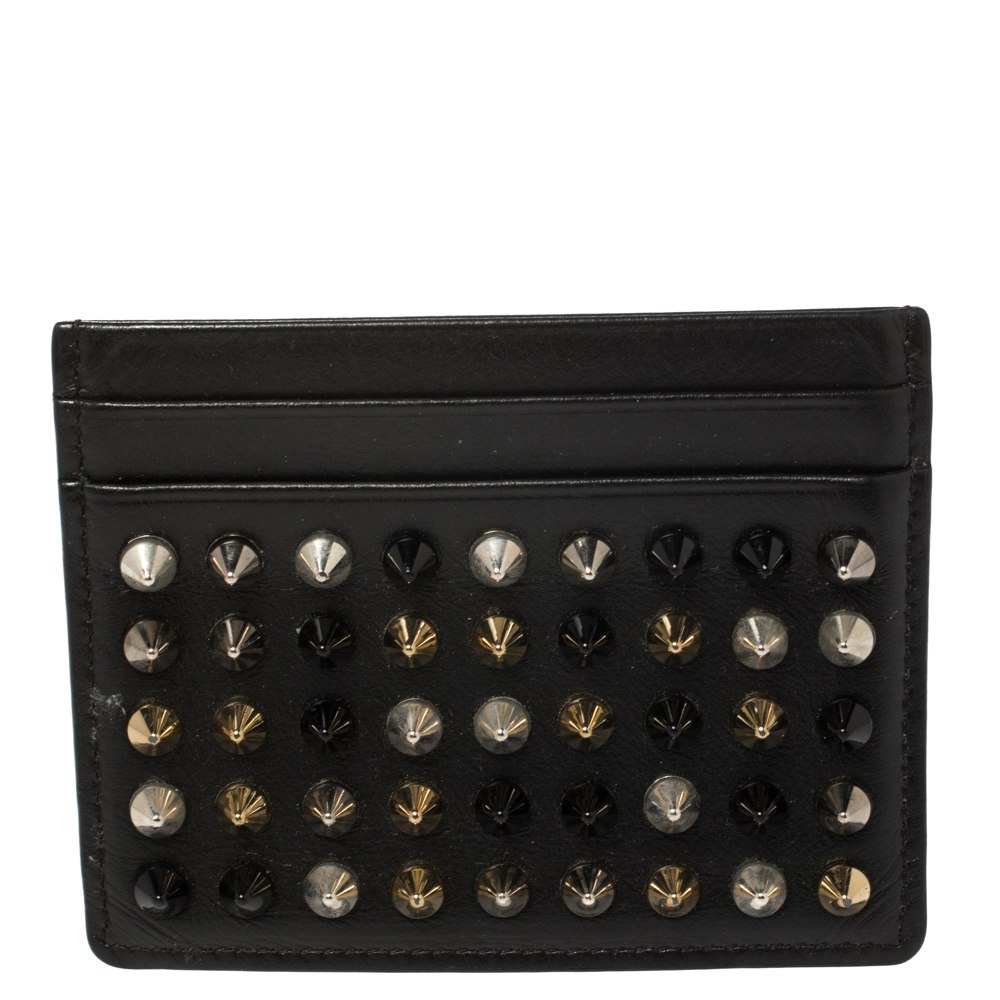 Christian Louboutin Black Leather Studded Kios Card Holder