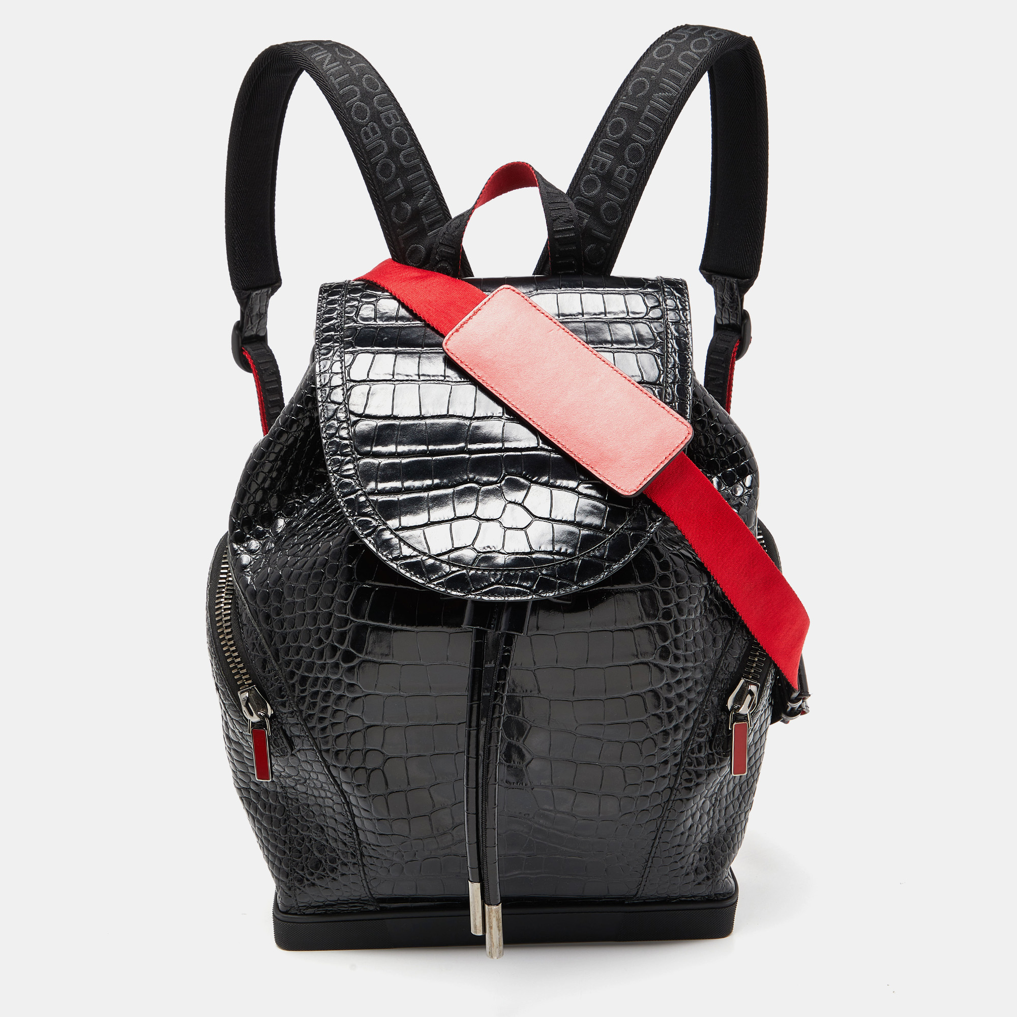 

Christian Louboutin Black/Red Croc Embossed Leather and Rubber Explorafunk Backpack
