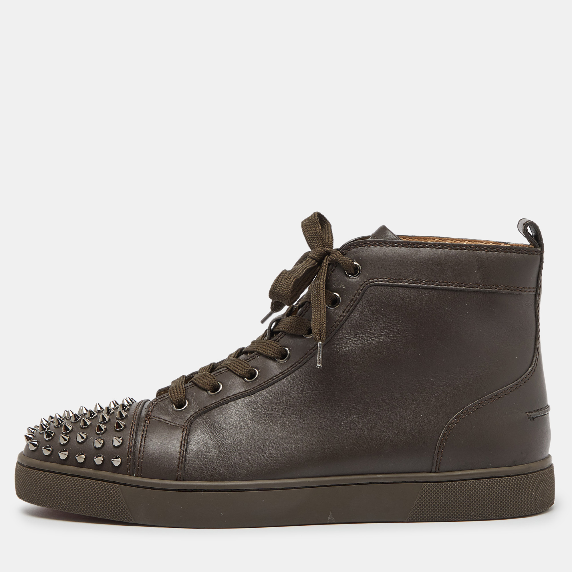 

Christian Louboutin Brown Leather Lou Spikes High Top Sneakers Size
