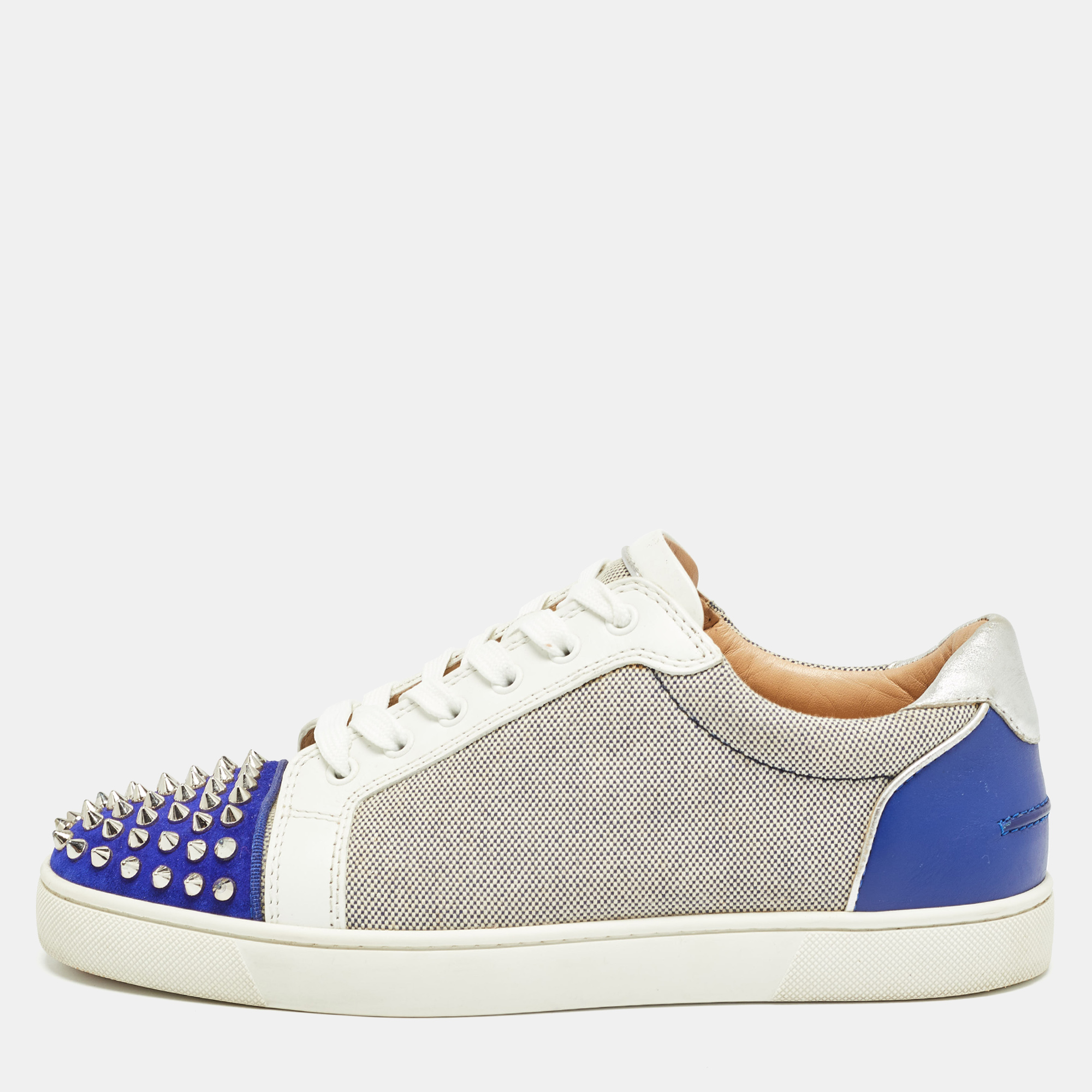 

Christian Louboutin Tricolor Canvas and Suede Louis Junior Spikes Sneakers Size, Blue
