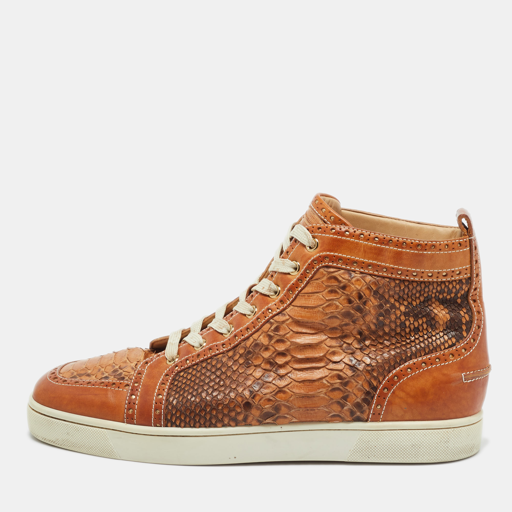 

Christian Louboutin Brown Leather and Python Leather Orlato High Top Sneakers Size 44