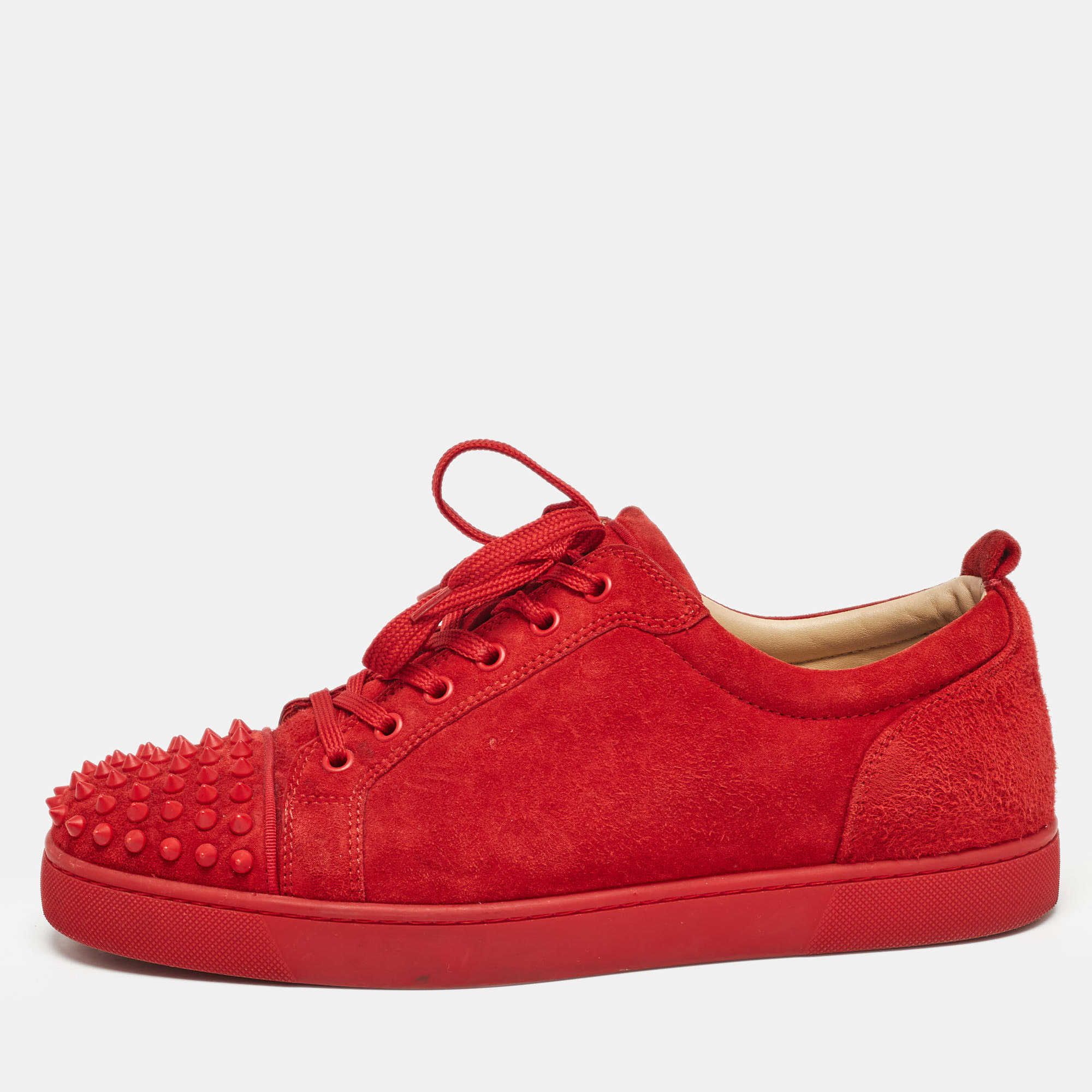 

Christian Louboutin Red Suede Louis Junior Spikes Low Top Sneakers Size