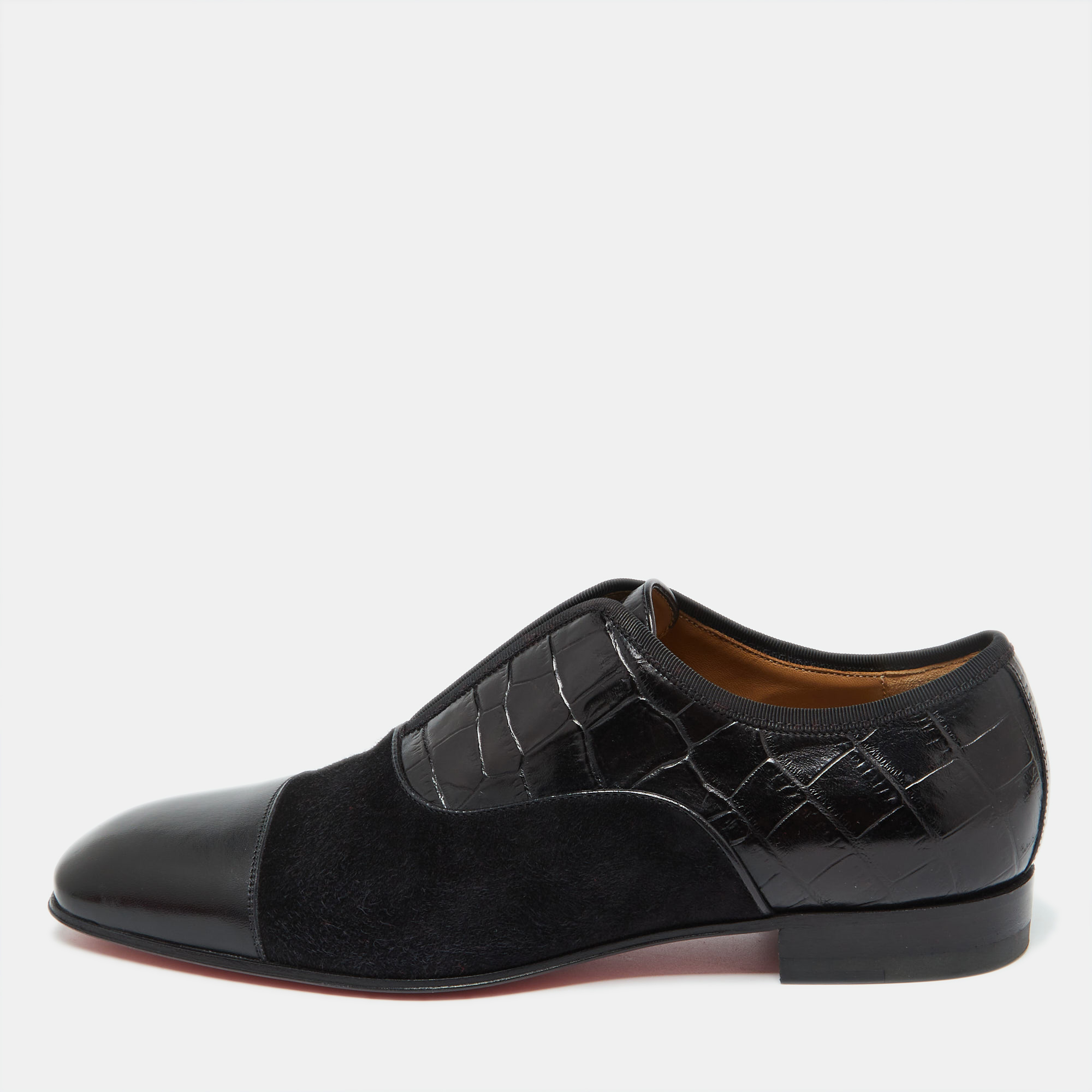 

Christian Louboutin Black Croc Embossed Leather, Suede and Leather Alpha Male Loafers Size