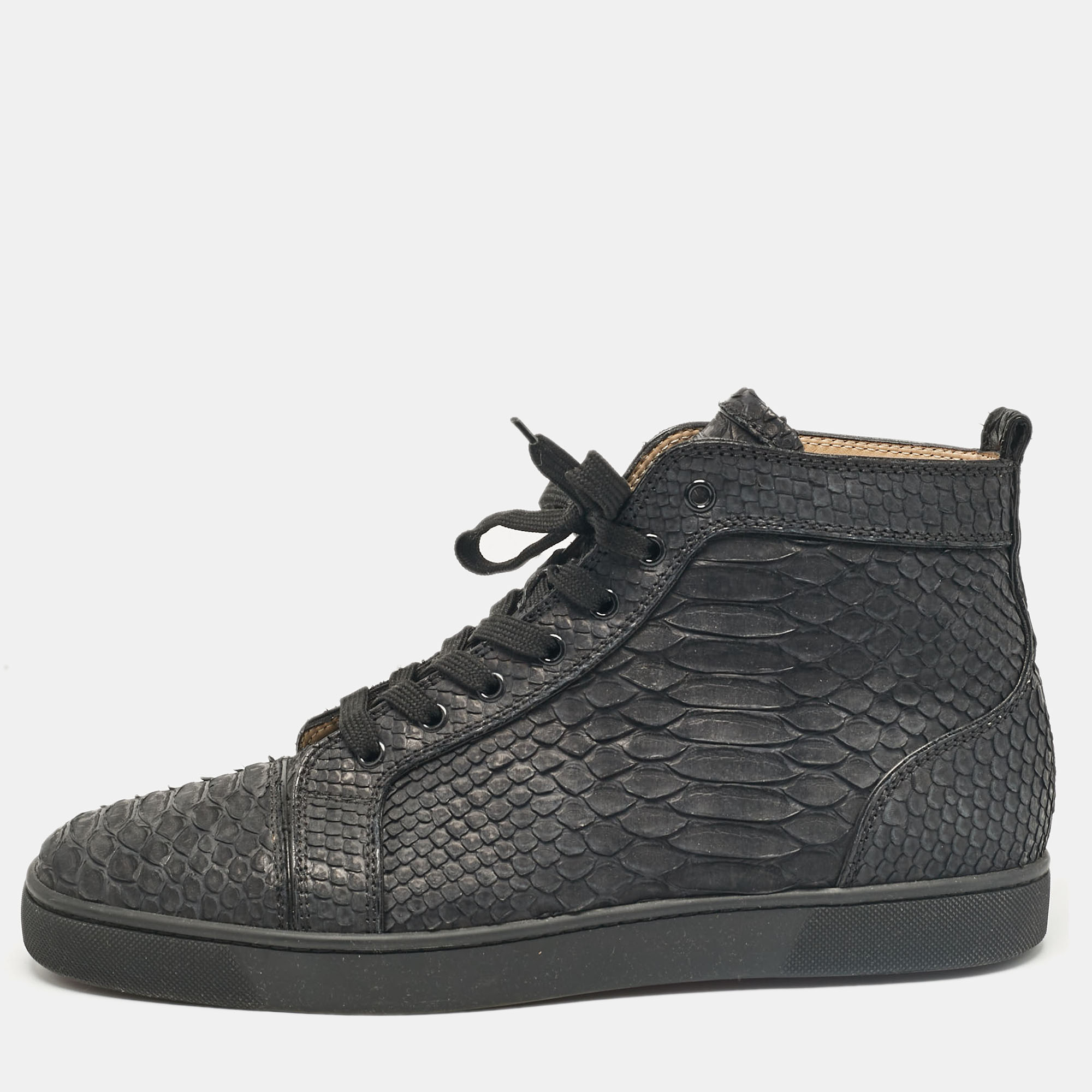 

Christian Louboutin Black Python Louis Flat High Top Sneakers Size