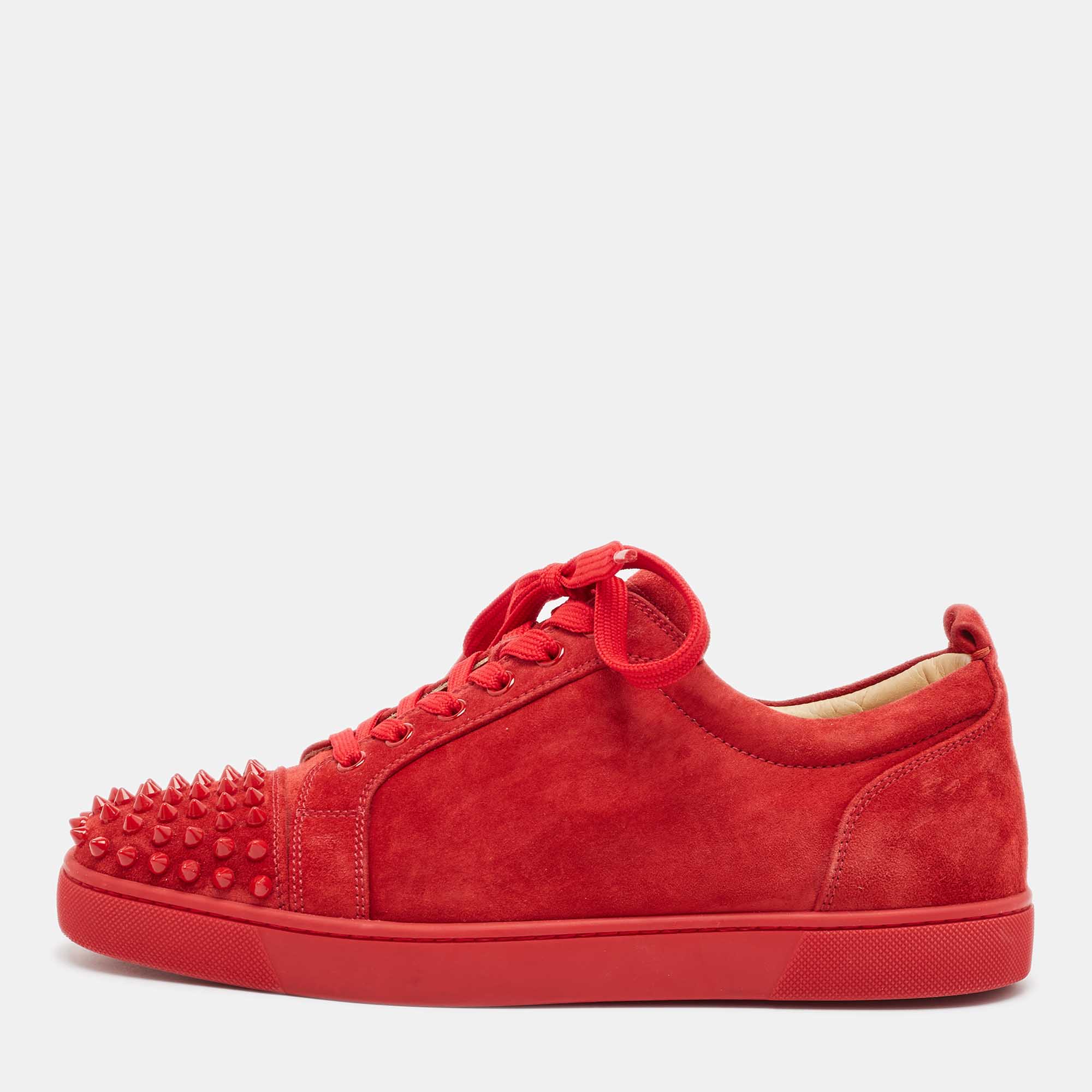 

Christian Louboutin Red Suede Louis Spikes Lace Up Sneakers Size