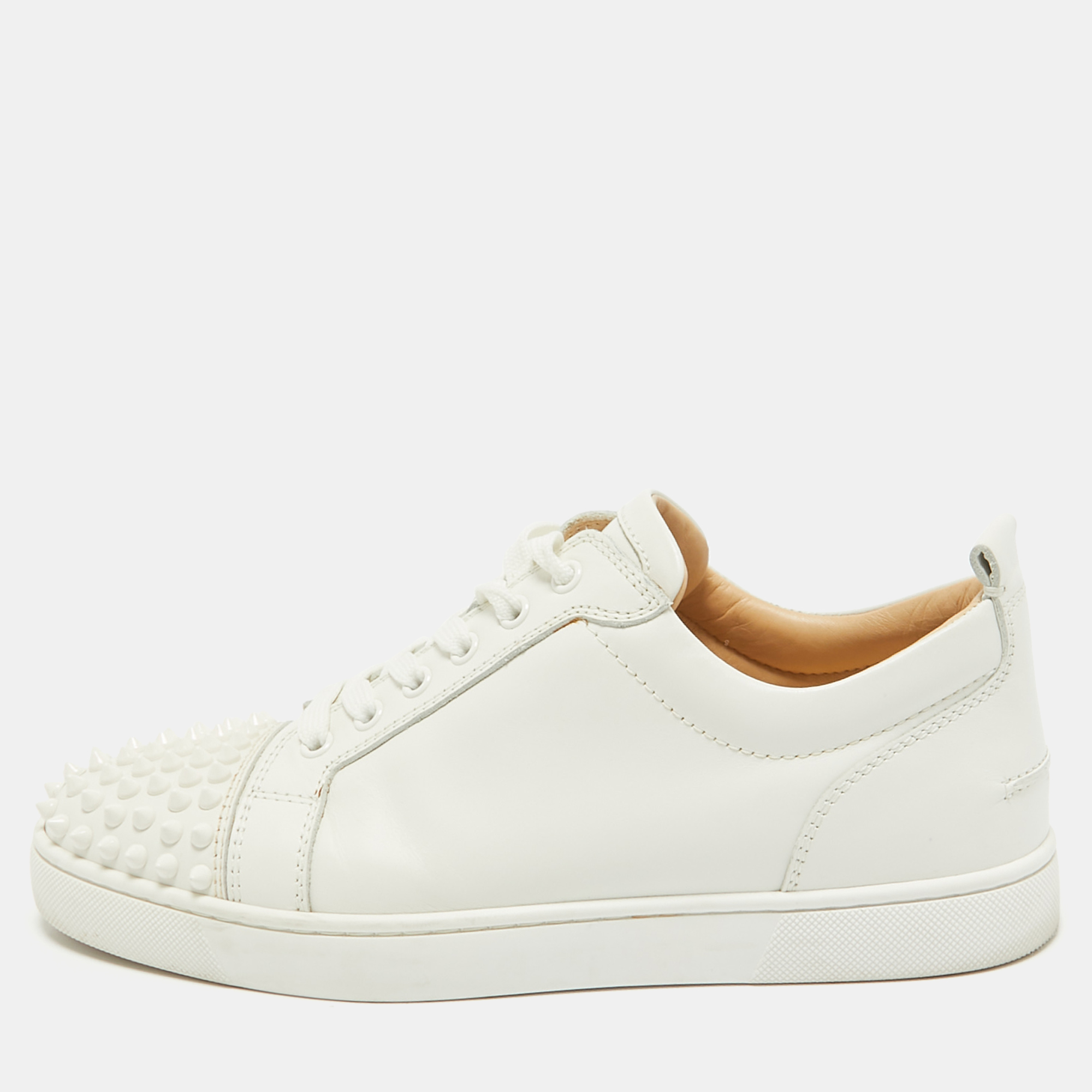 

Christian Louboutin White Leather Louis Junior Spikes Lace Up Sneakers Size