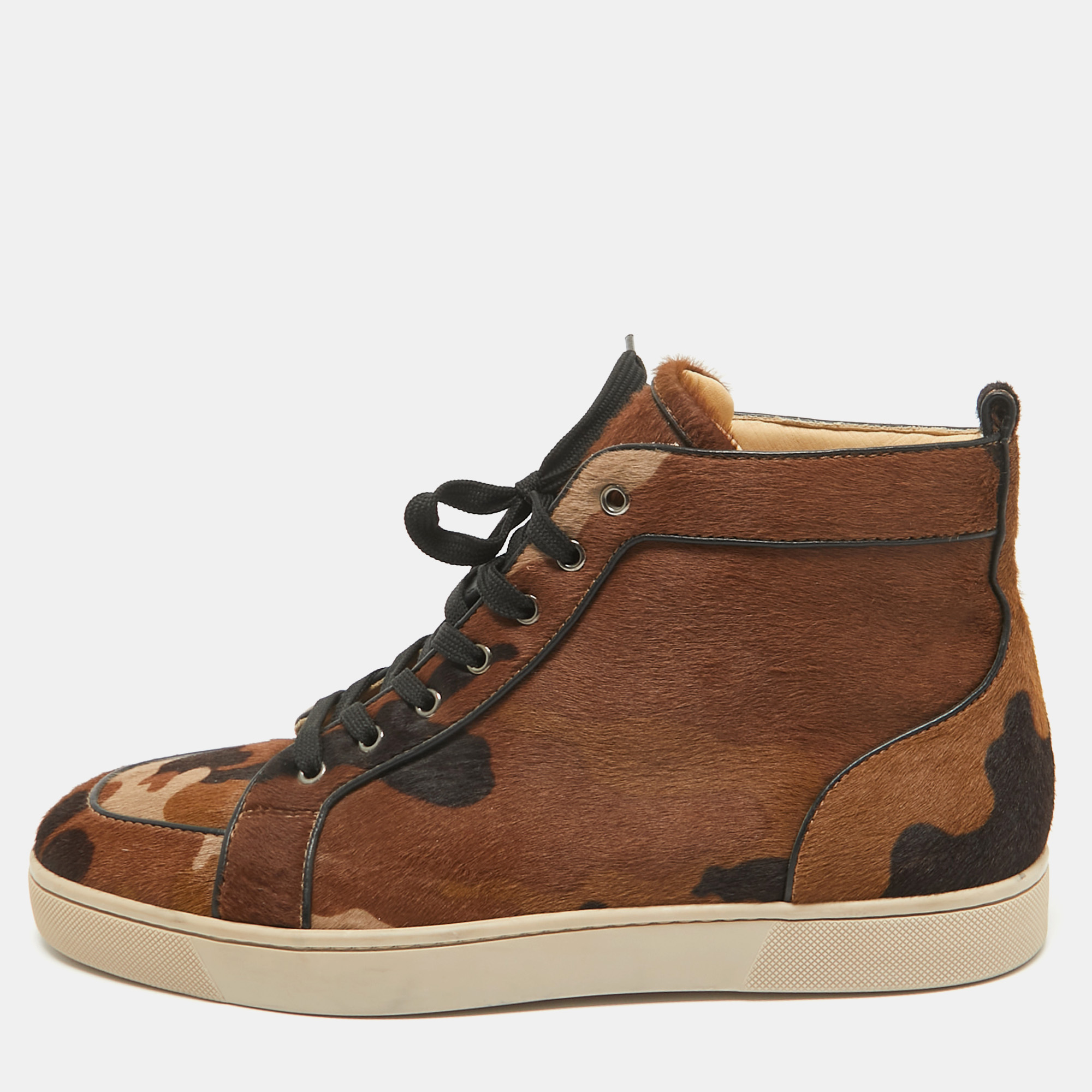 

Christian Louboutin Brown Calf Hair Rantulow Orlato High Top Sneakers Size