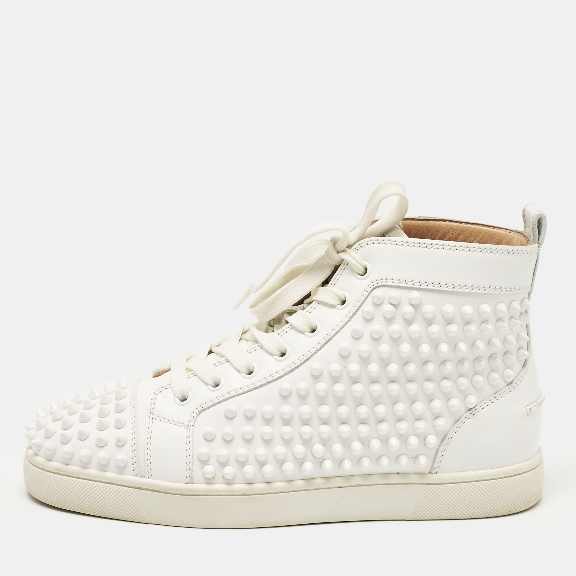 

Christian Louboutin White Leather Louis Spikes High Top Sneakers Size