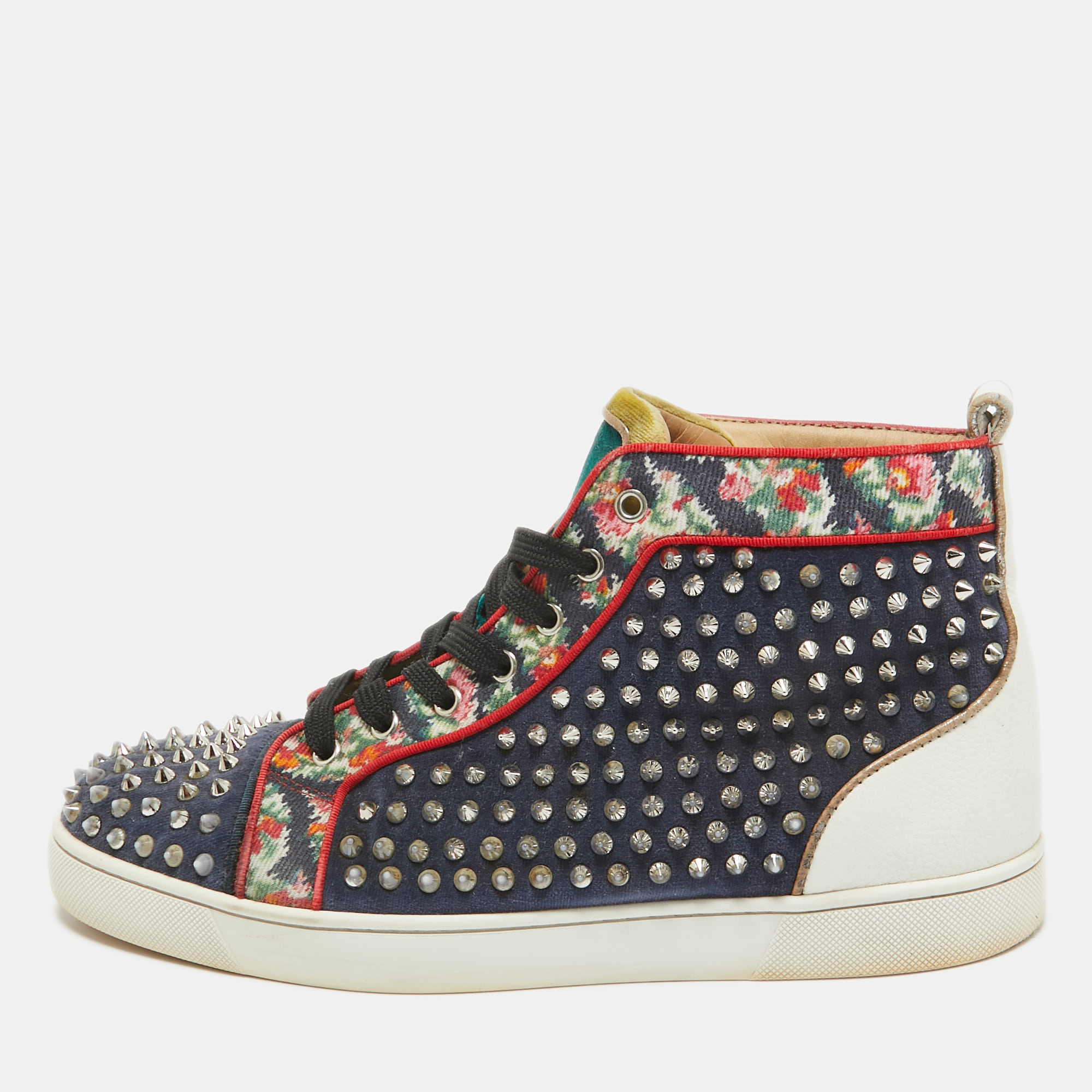 

Christian Louboutin Multicolor Canvas Leather Louis Spikes High Top Sneakers Size