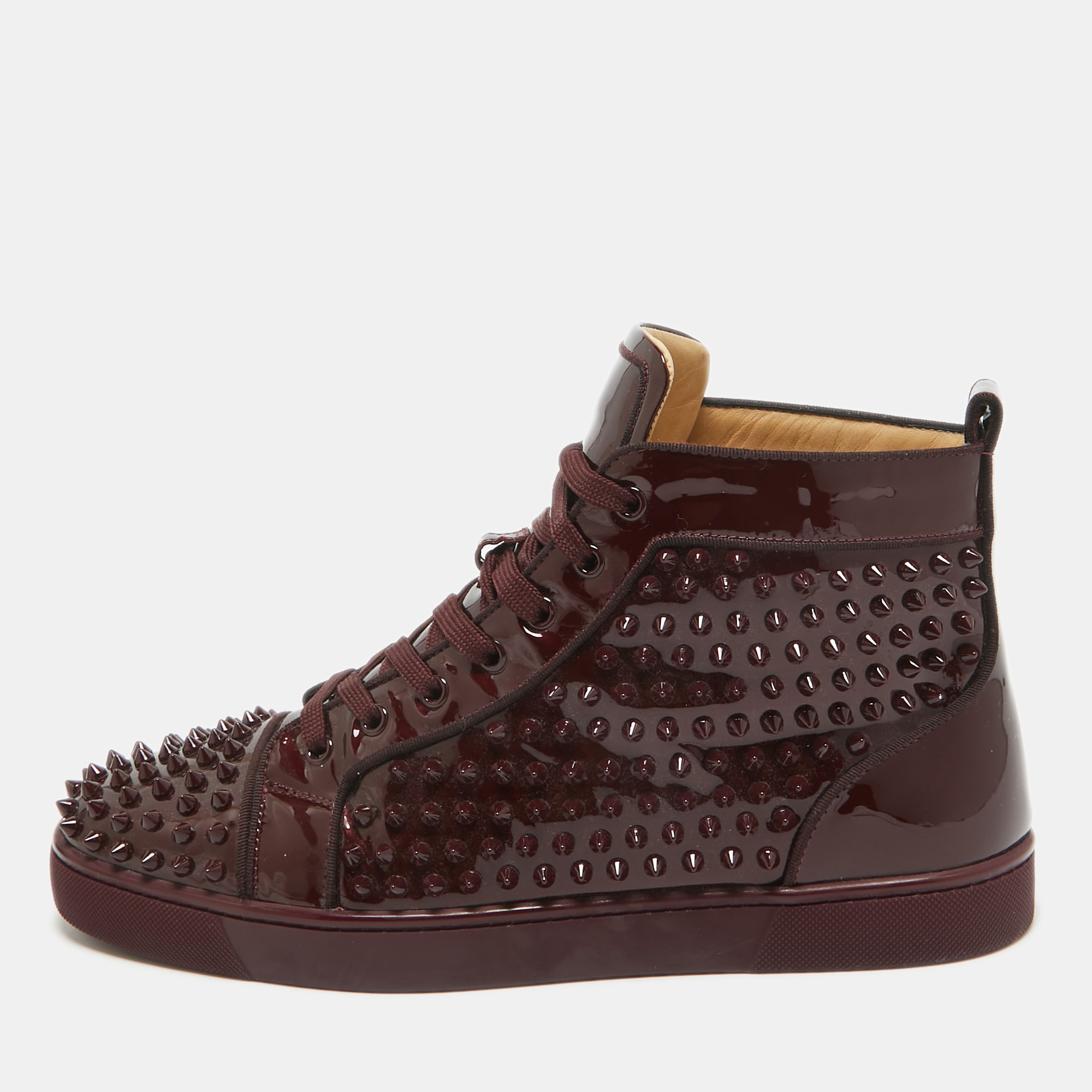 

Christian Louboutin Burgundy Patent Leather Louis Spikes High Top Sneakers Size