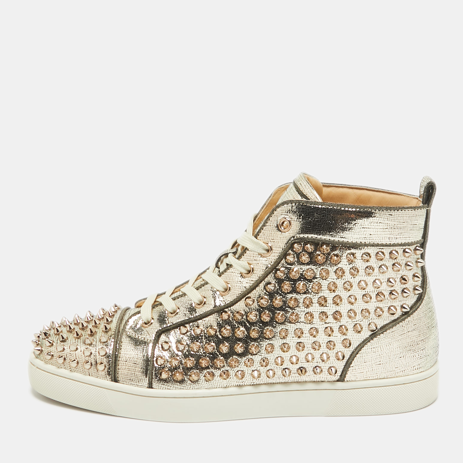 

Christian Louboutin Gold Leather Louis Spikes High Top Sneakers Size