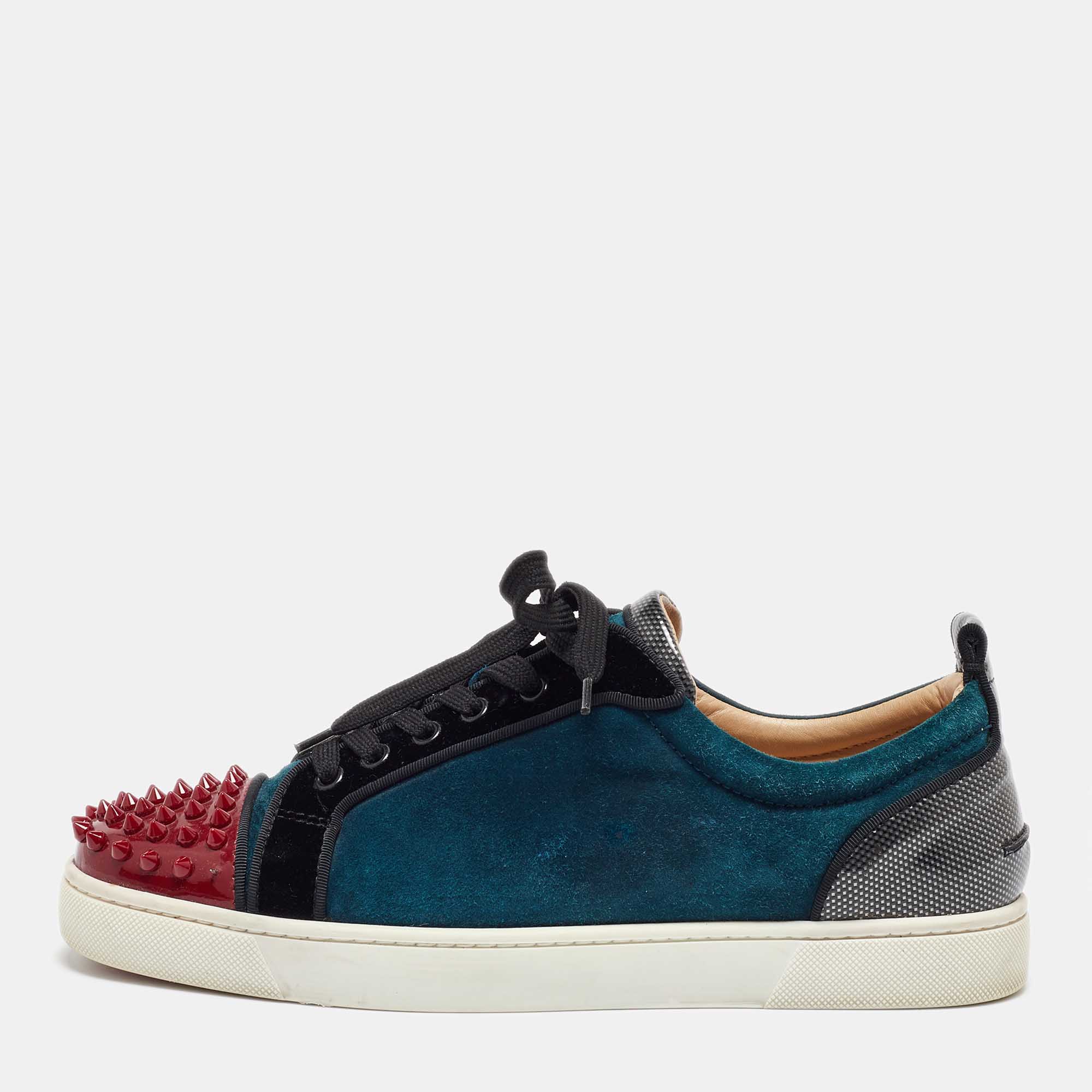 

Christian Louboutin Multicolor Patent Leather and Velvet Louis Junior Spikes Low Top Sneakers Size