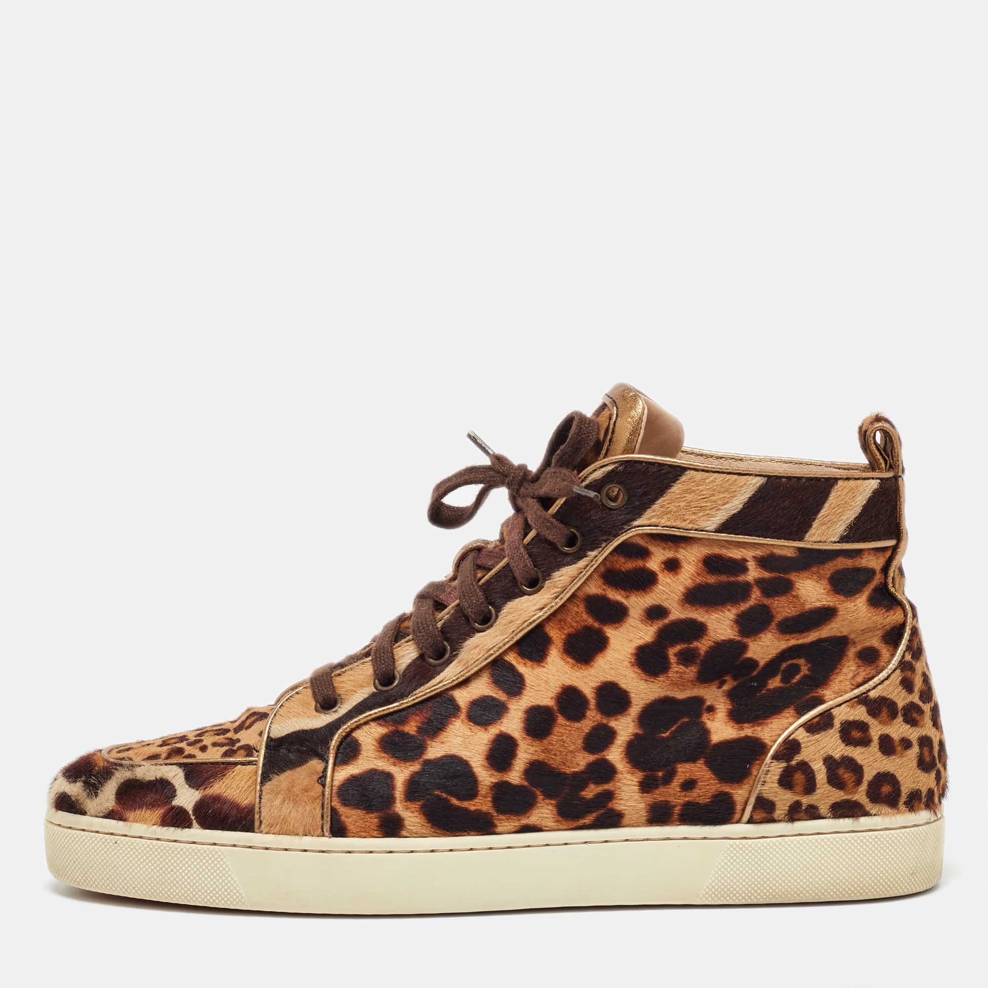 

Christian Louboutin Brown Calf Hair Rantus Orlato High Top Sneakers Size